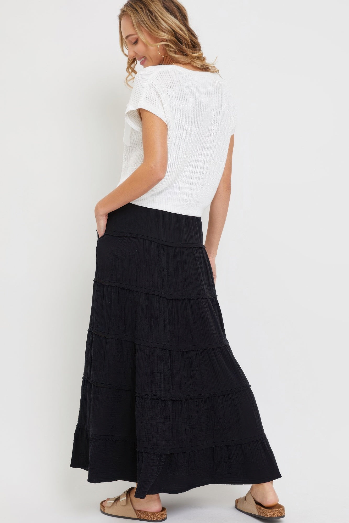 Cotton Gauze Tiered Maxi Skirt product image
