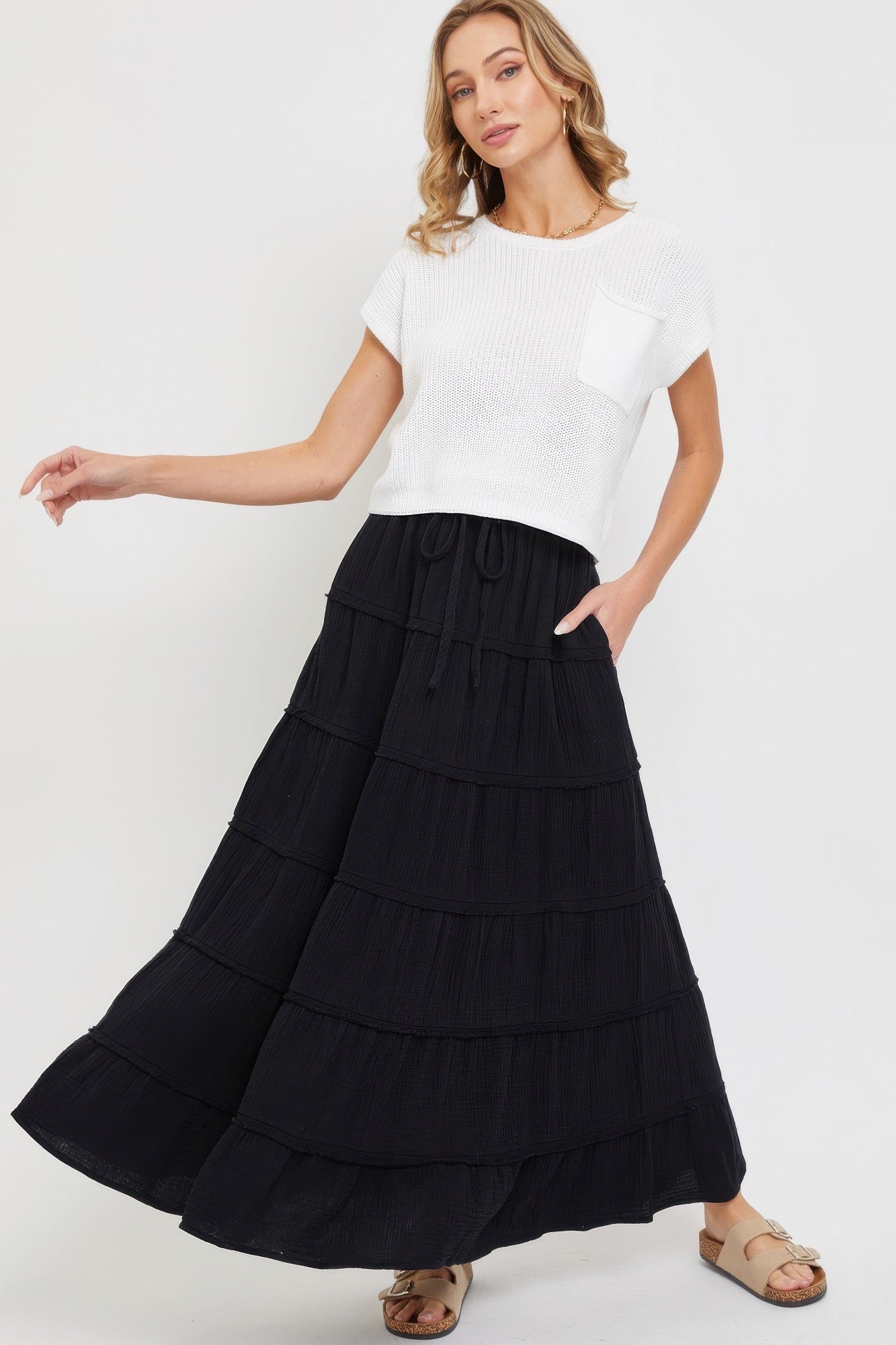 Cotton Gauze Tiered Maxi Skirt product image