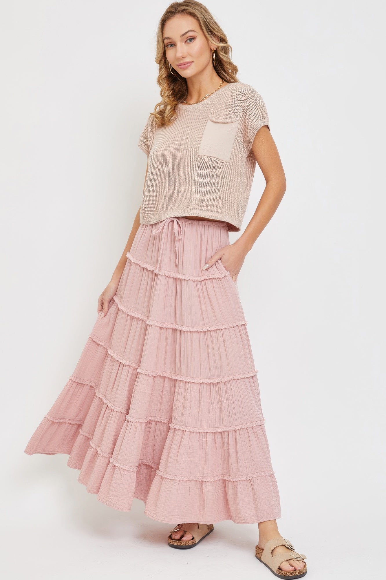 Cotton Gauze Tiered Maxi Skirt product image