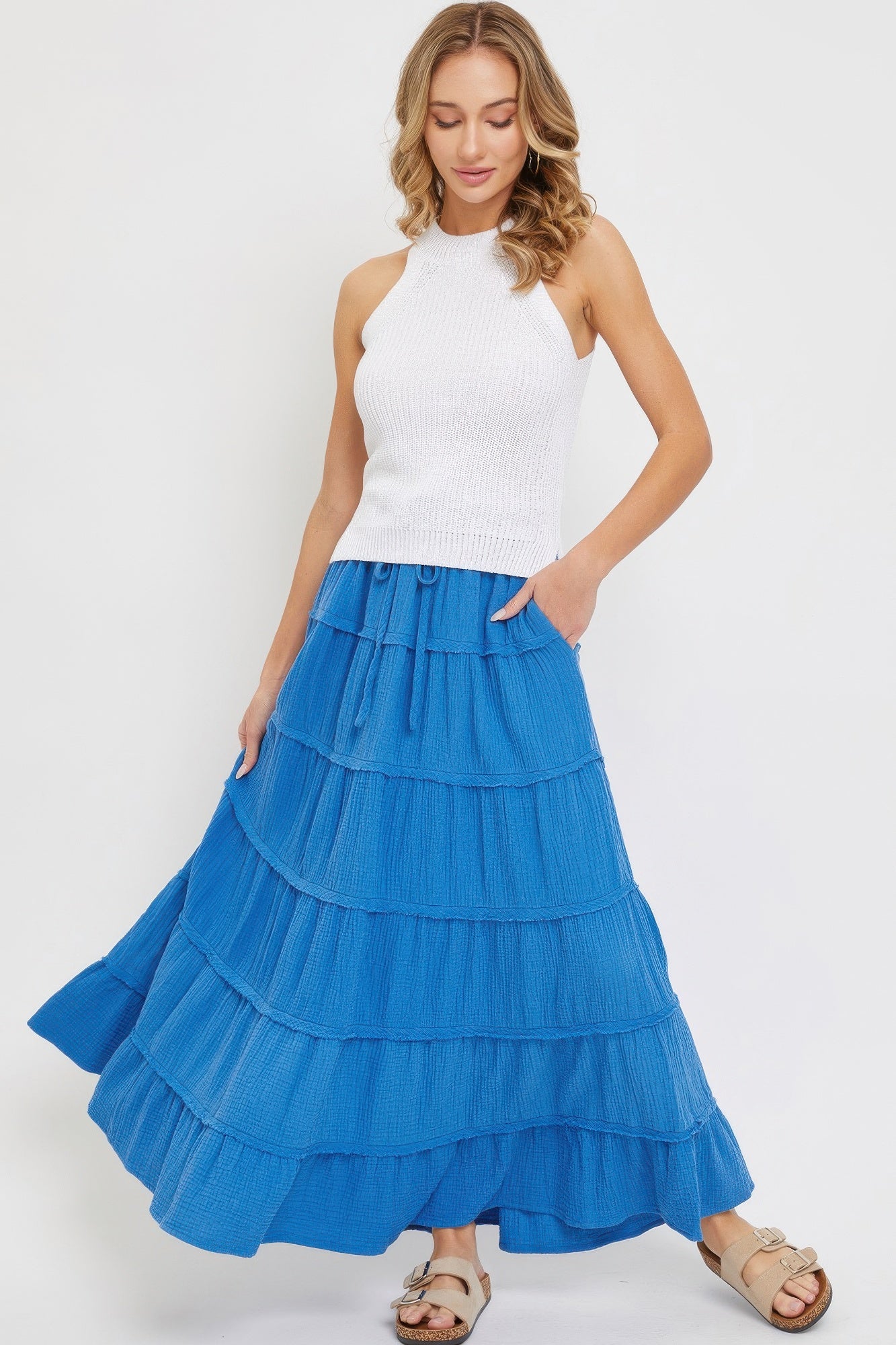 Cotton Gauze Tiered Maxi Skirt product image