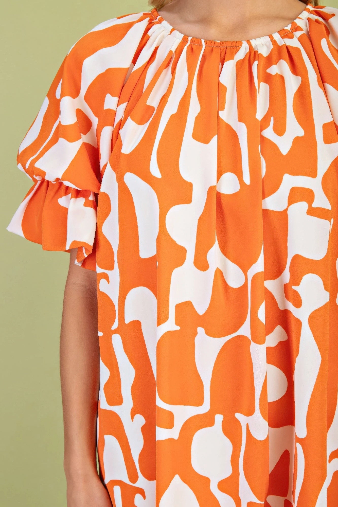 Geometric Print Loose Fit Mini Dress With Gathered Balloon Sleeves product image