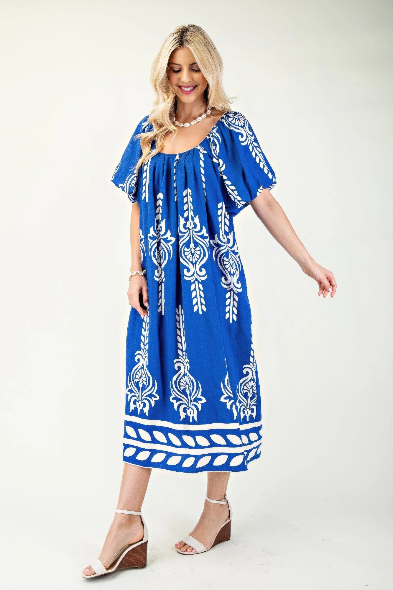 Printed Midi Dress With Short Puff Sleeves product image