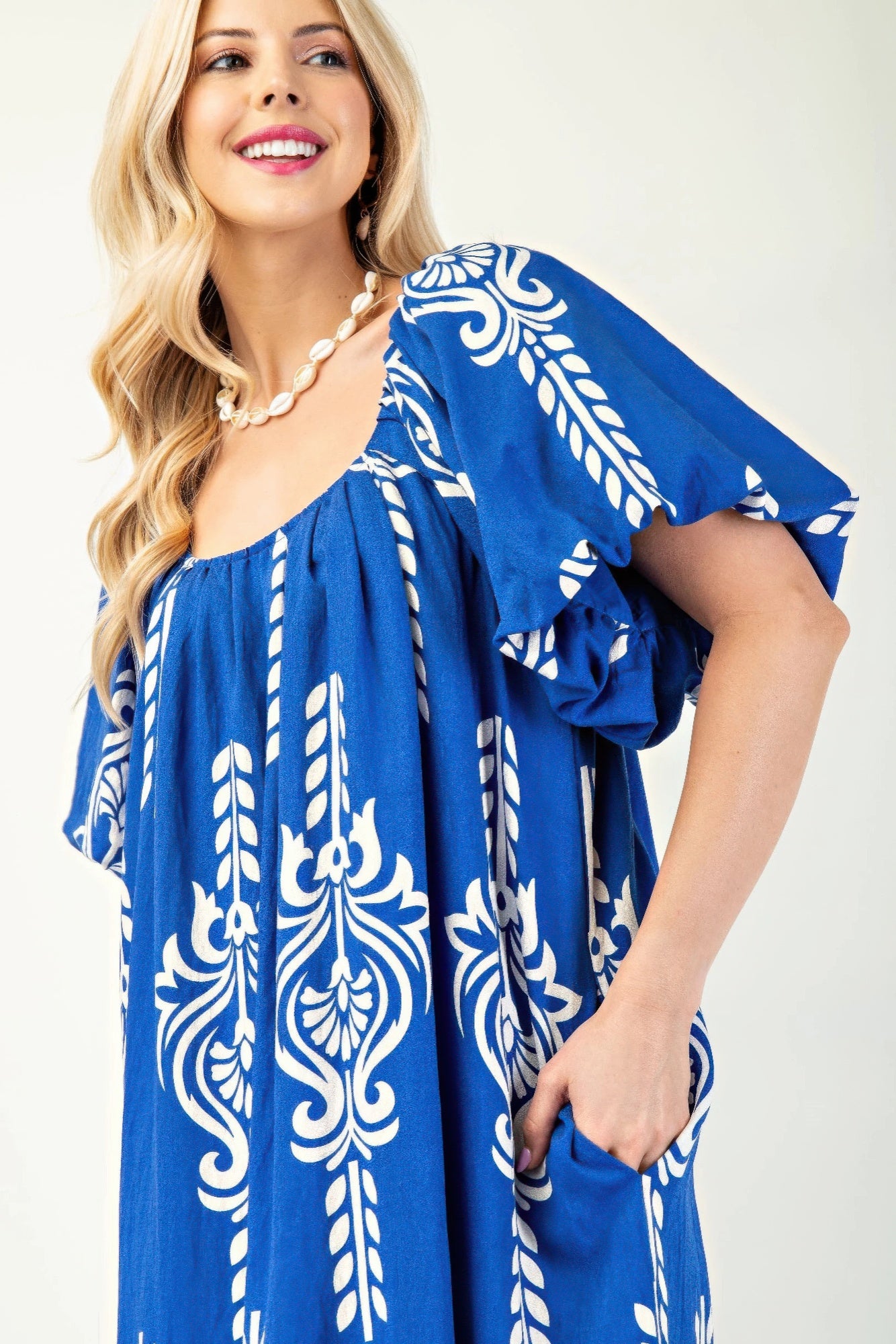 Printed Midi Dress With Short Puff Sleeves product image