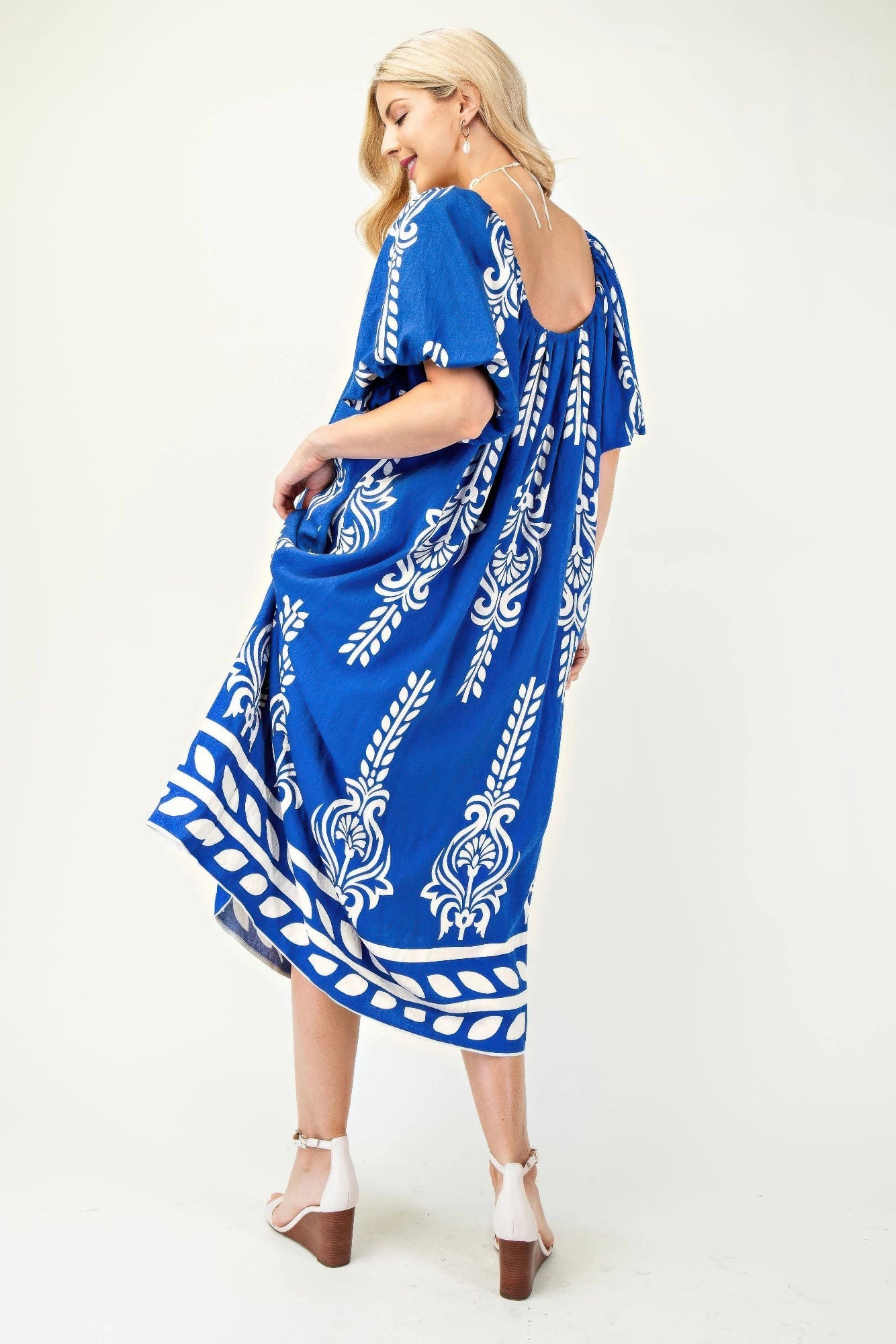 Printed Midi Dress With Short Puff Sleeves product image
