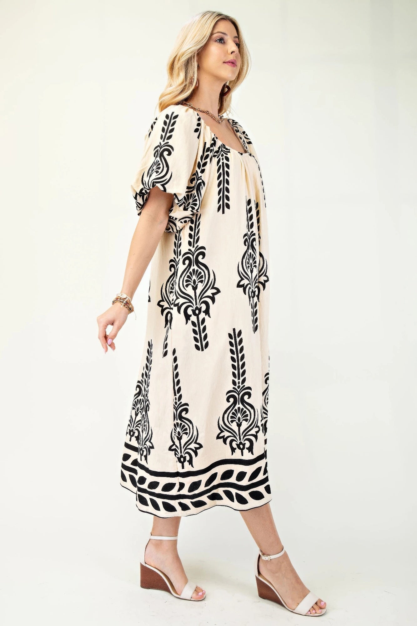 Printed Midi Dress With Short Puff Sleeves product image