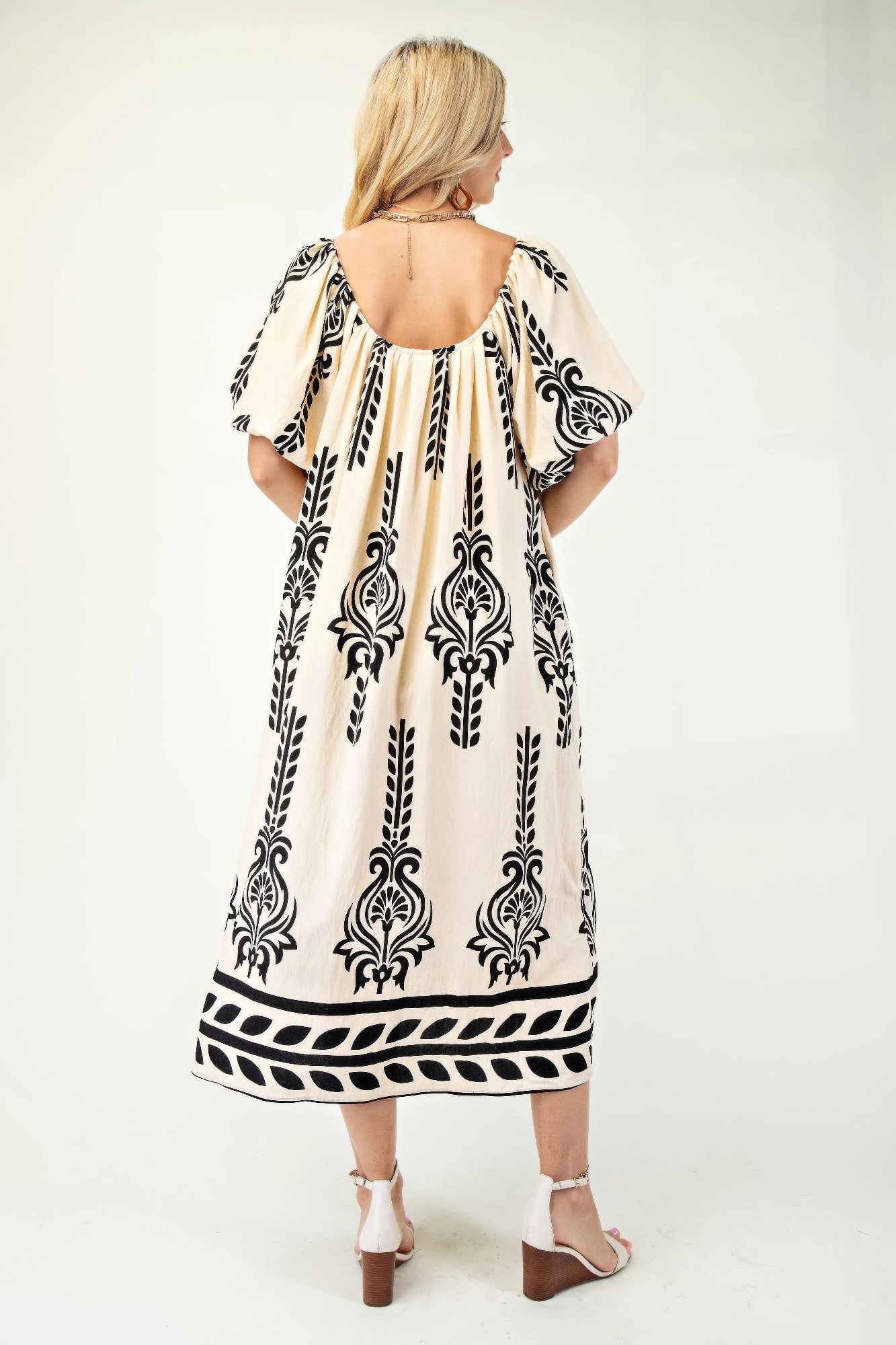 Printed Midi Dress With Short Puff Sleeves product image