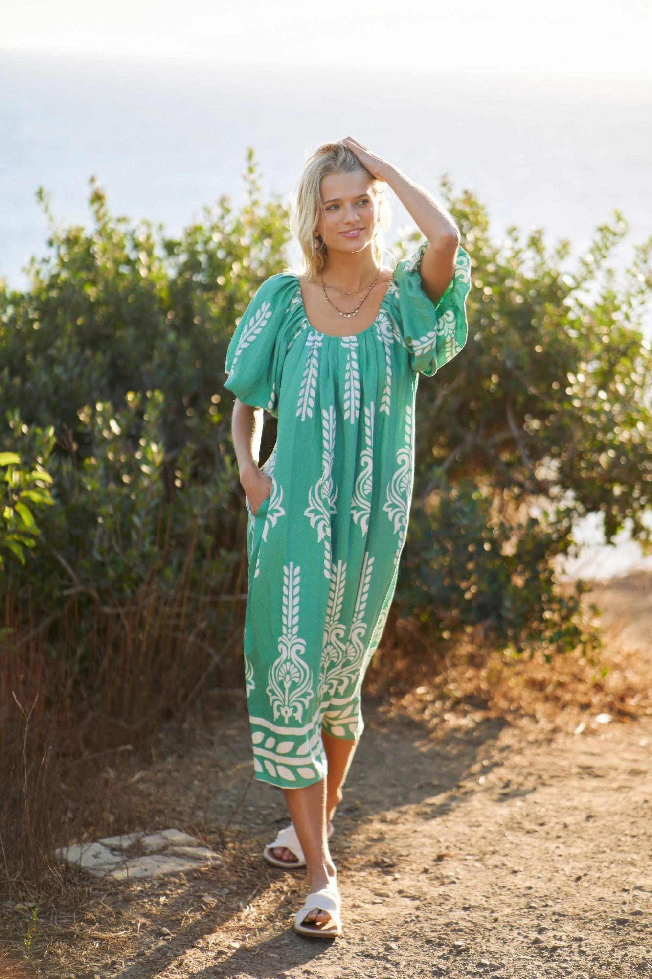 Printed Midi Dress With Short Puff Sleeves product image