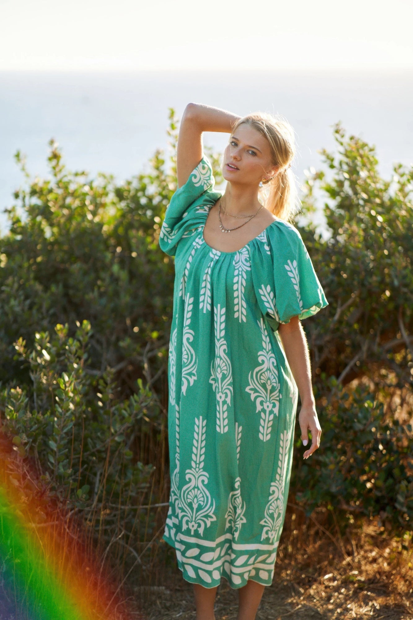 Printed Midi Dress With Short Puff Sleeves product image