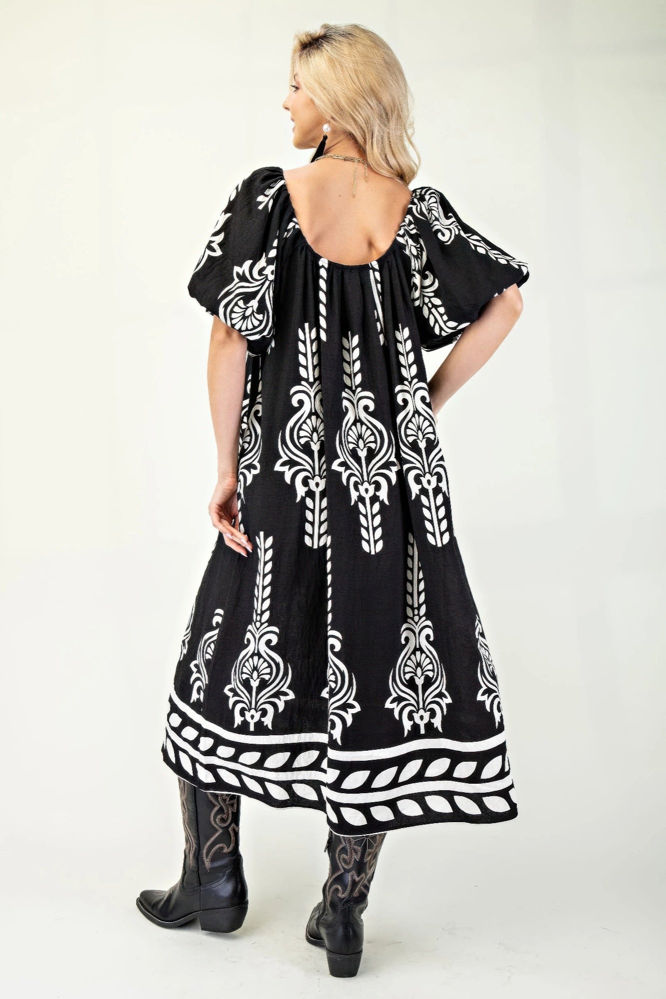 Printed Midi Dress With Short Puff Sleeves product image