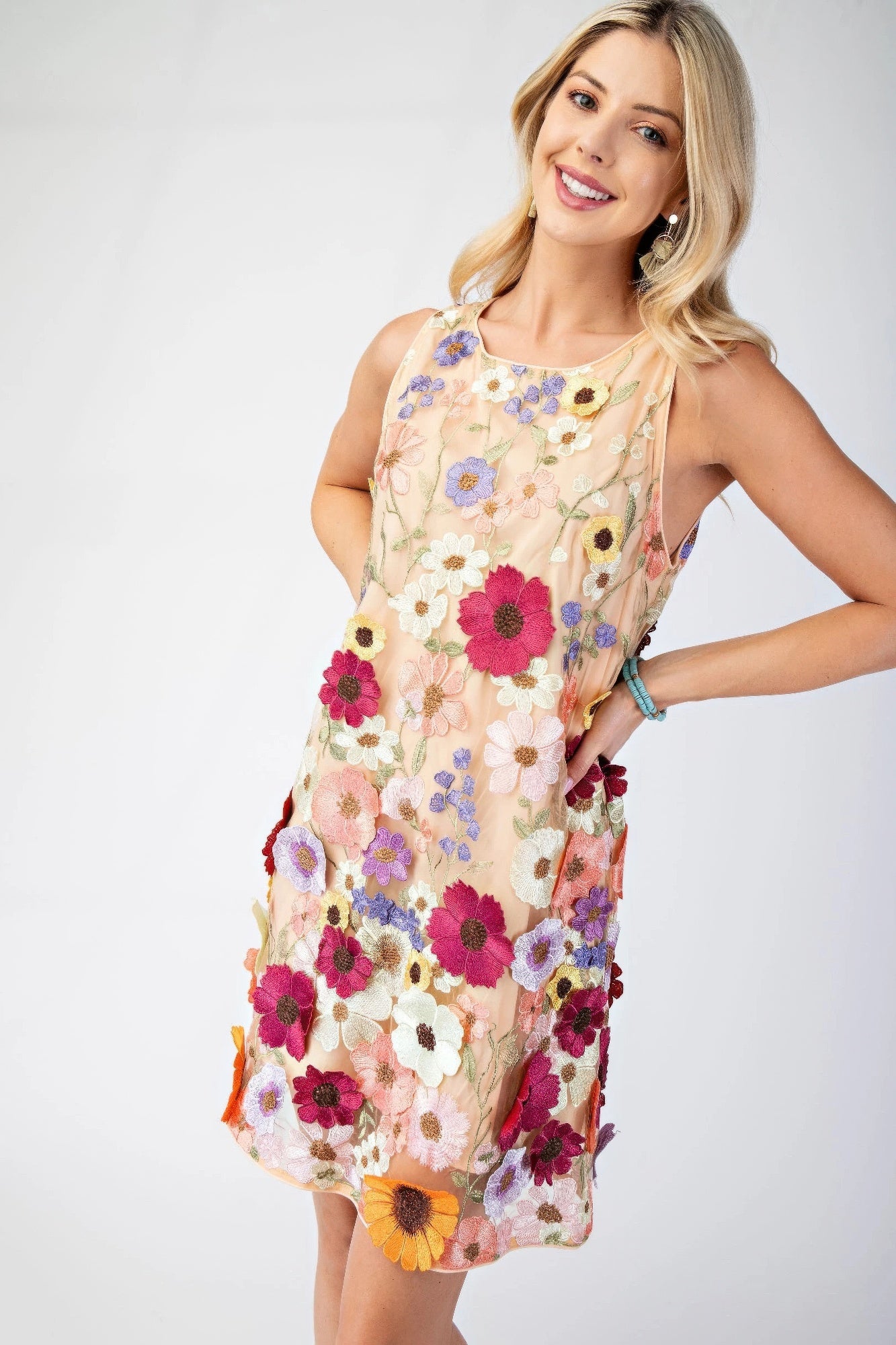 3d Floral Embroidered Sleeveless Mini Dress product image