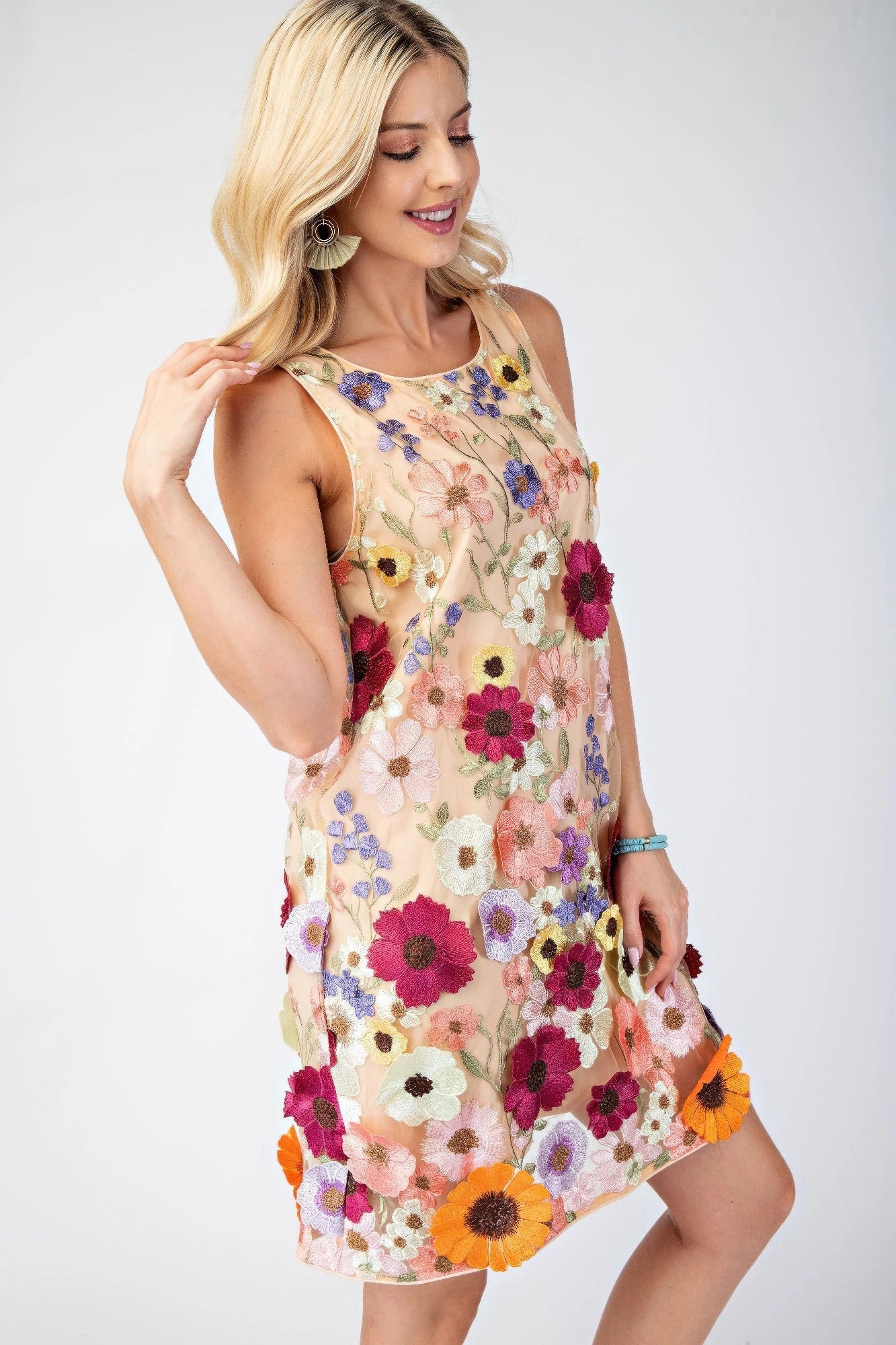 3d Floral Embroidered Sleeveless Mini Dress product image
