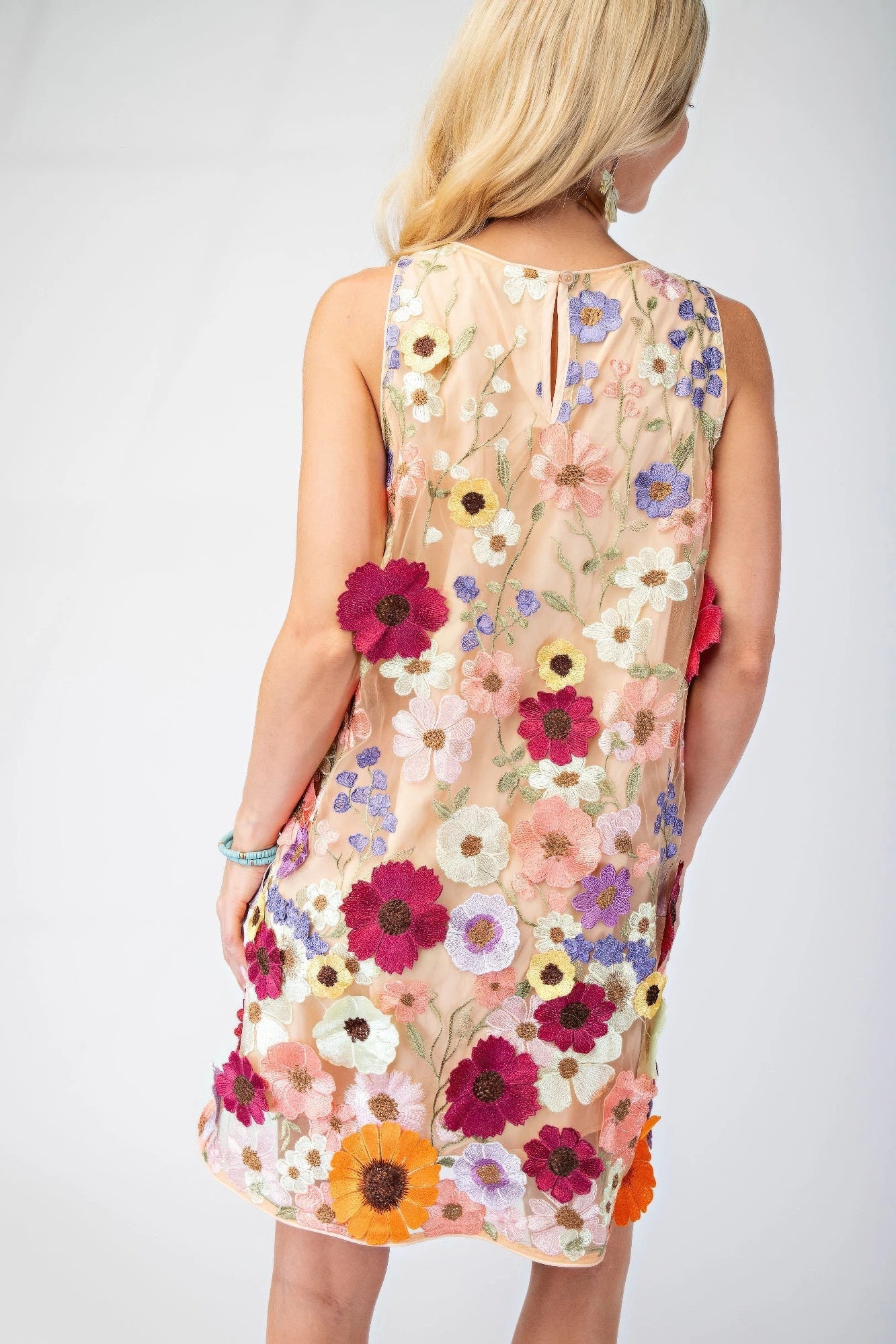 3d Floral Embroidered Sleeveless Mini Dress product image