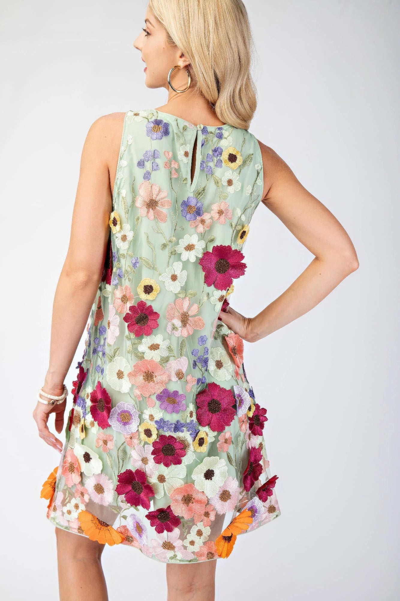 3d Floral Embroidered Sleeveless Mini Dress product image