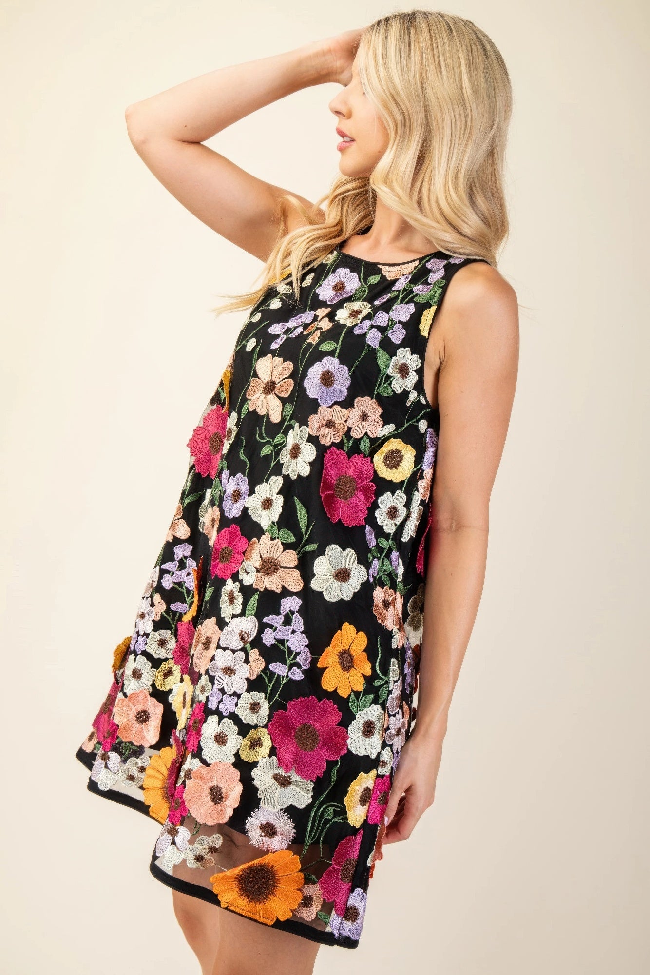 3d Floral Embroidered Sleeveless Mini Dress product image