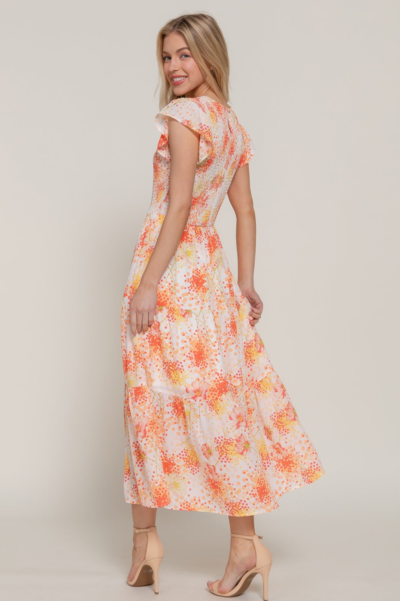 Ruffl Slv Smocked Floral Print Dresss product image