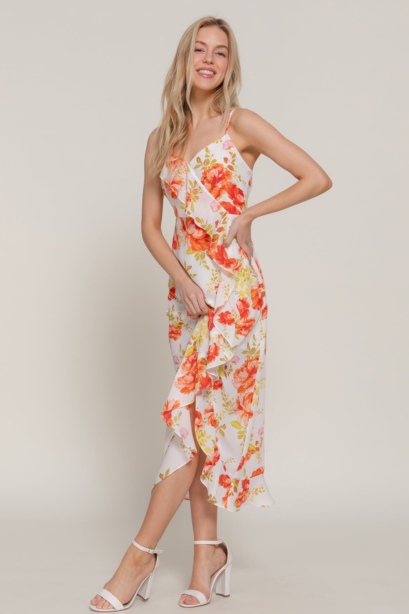 Floral Print Ruffle Slip Midi Dress product image