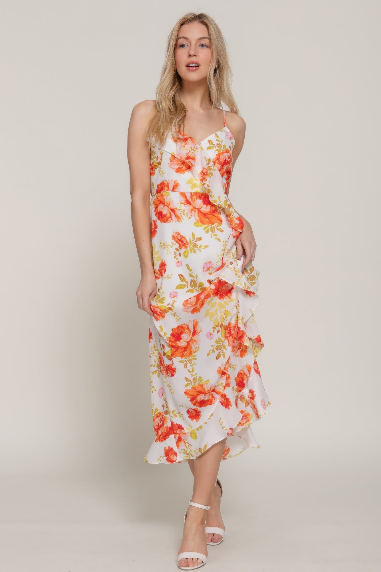 Floral Print Ruffle Slip Midi Dress product image