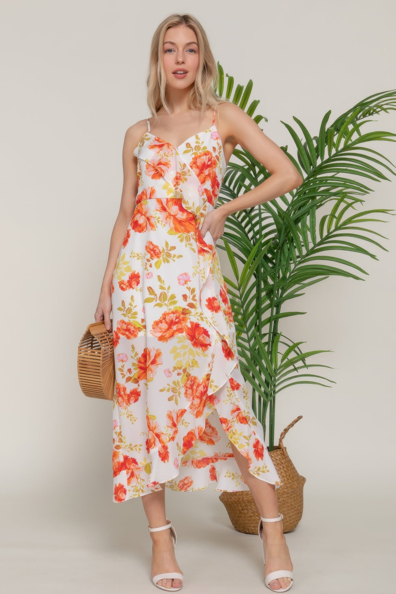 Floral Print Ruffle Slip Midi Dress product image