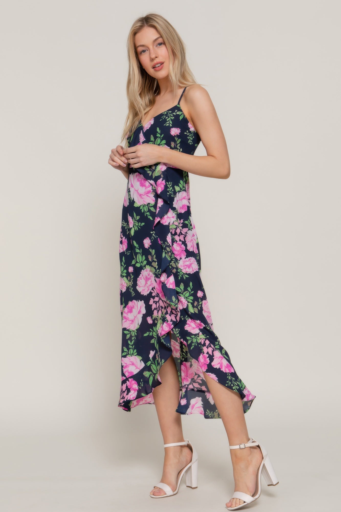 Floral Print Ruffle Slip Midi Dress product image