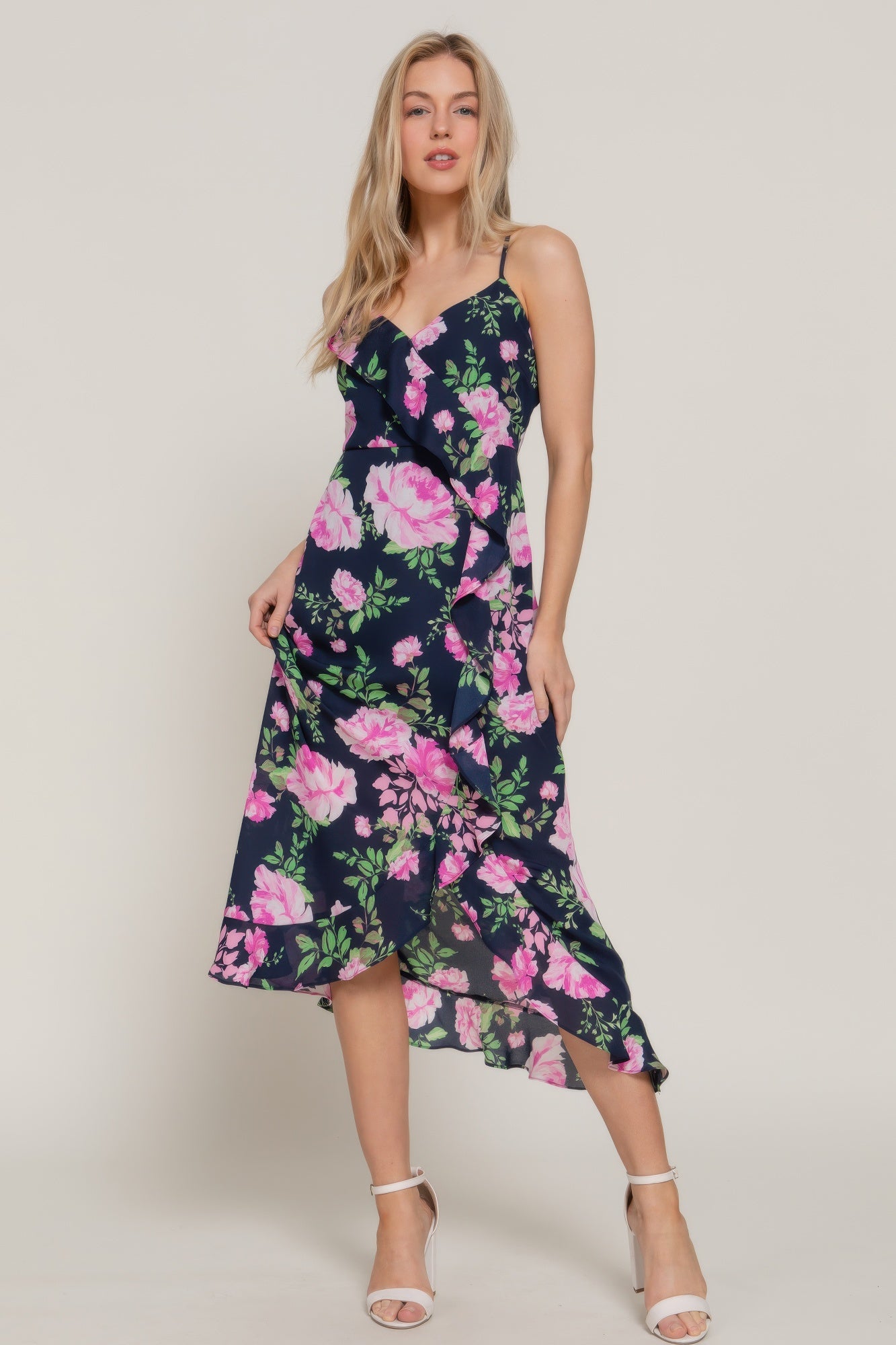 Floral Print Ruffle Slip Midi Dress product image