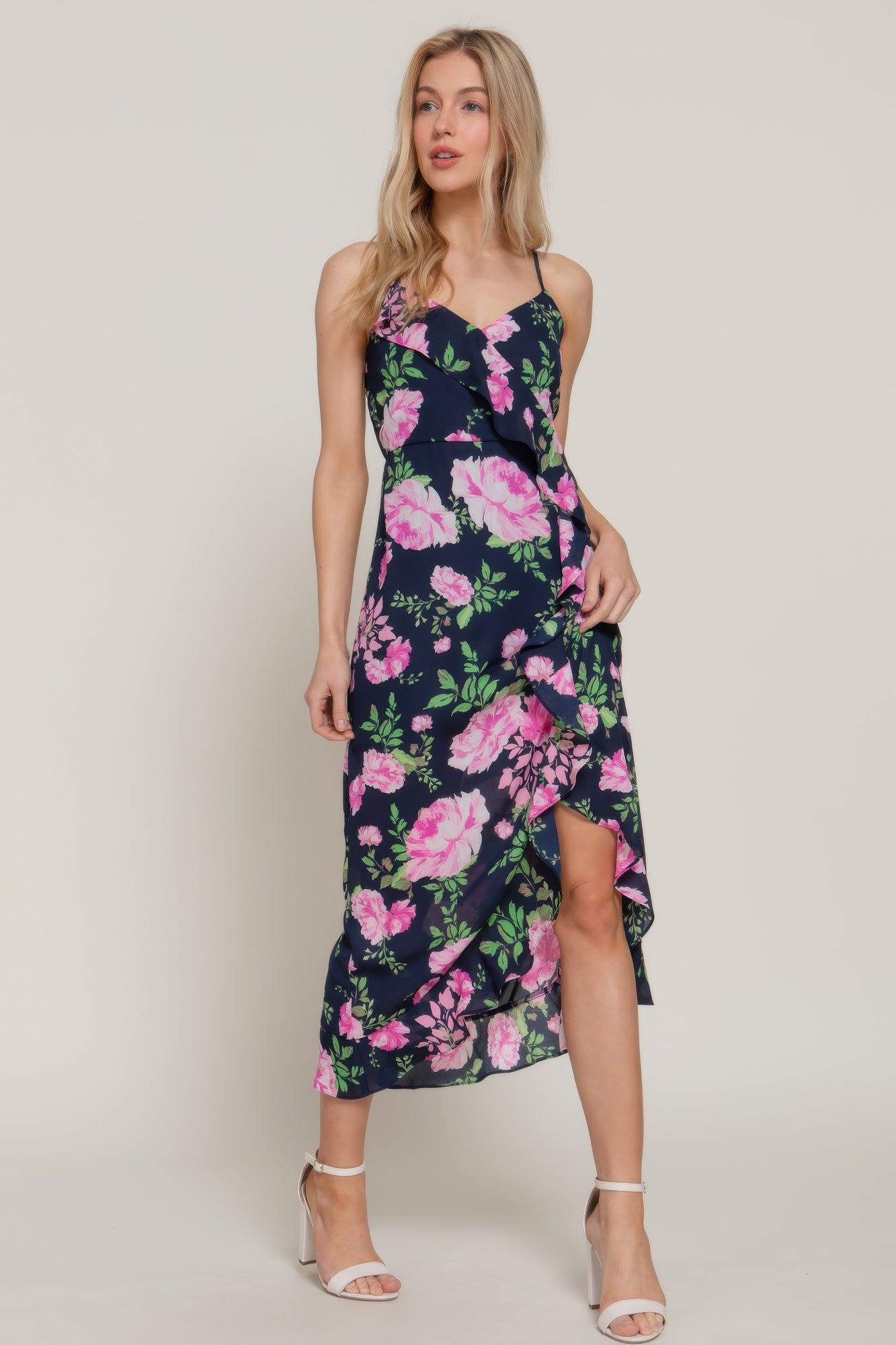 Floral Print Ruffle Slip Midi Dress product image