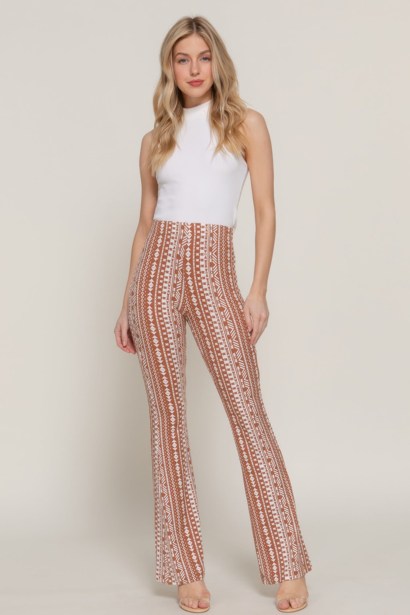 Waist Elastic Slim Flare Print Pants product image