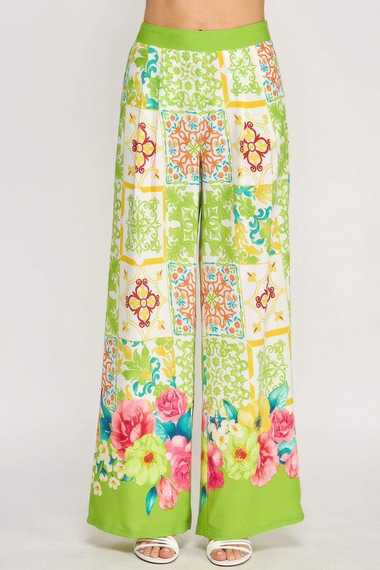 Printed Wide Leg Pants With Elastic Back product image