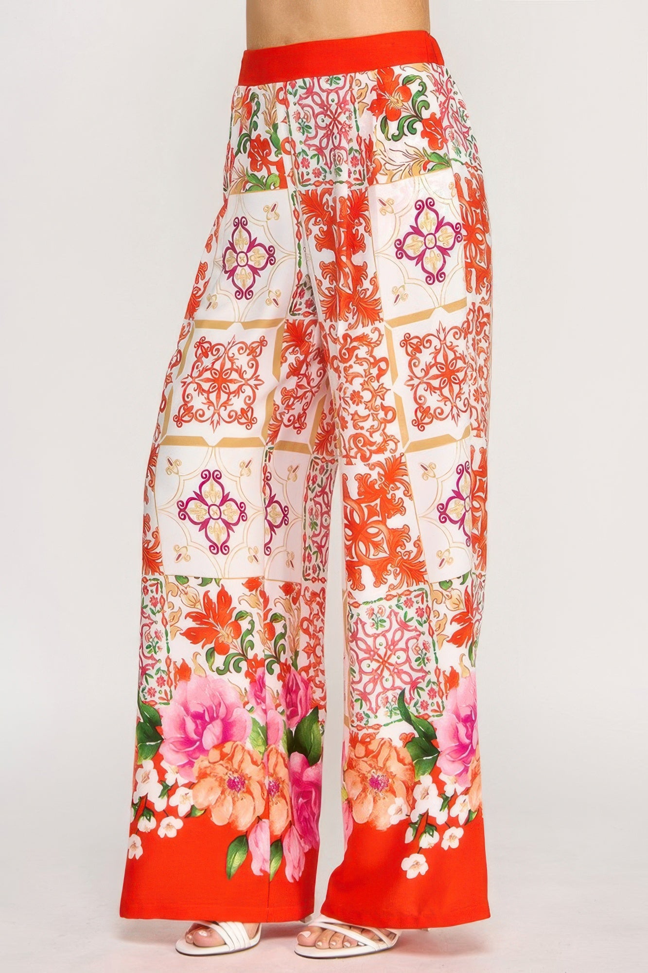 Printed Wide Leg Pants With Elastic Back product image