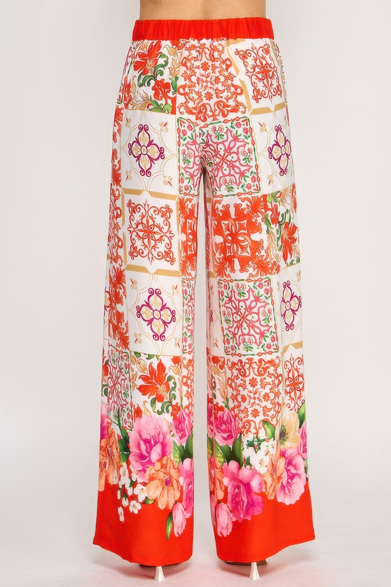 Printed Wide Leg Pants With Elastic Back product image