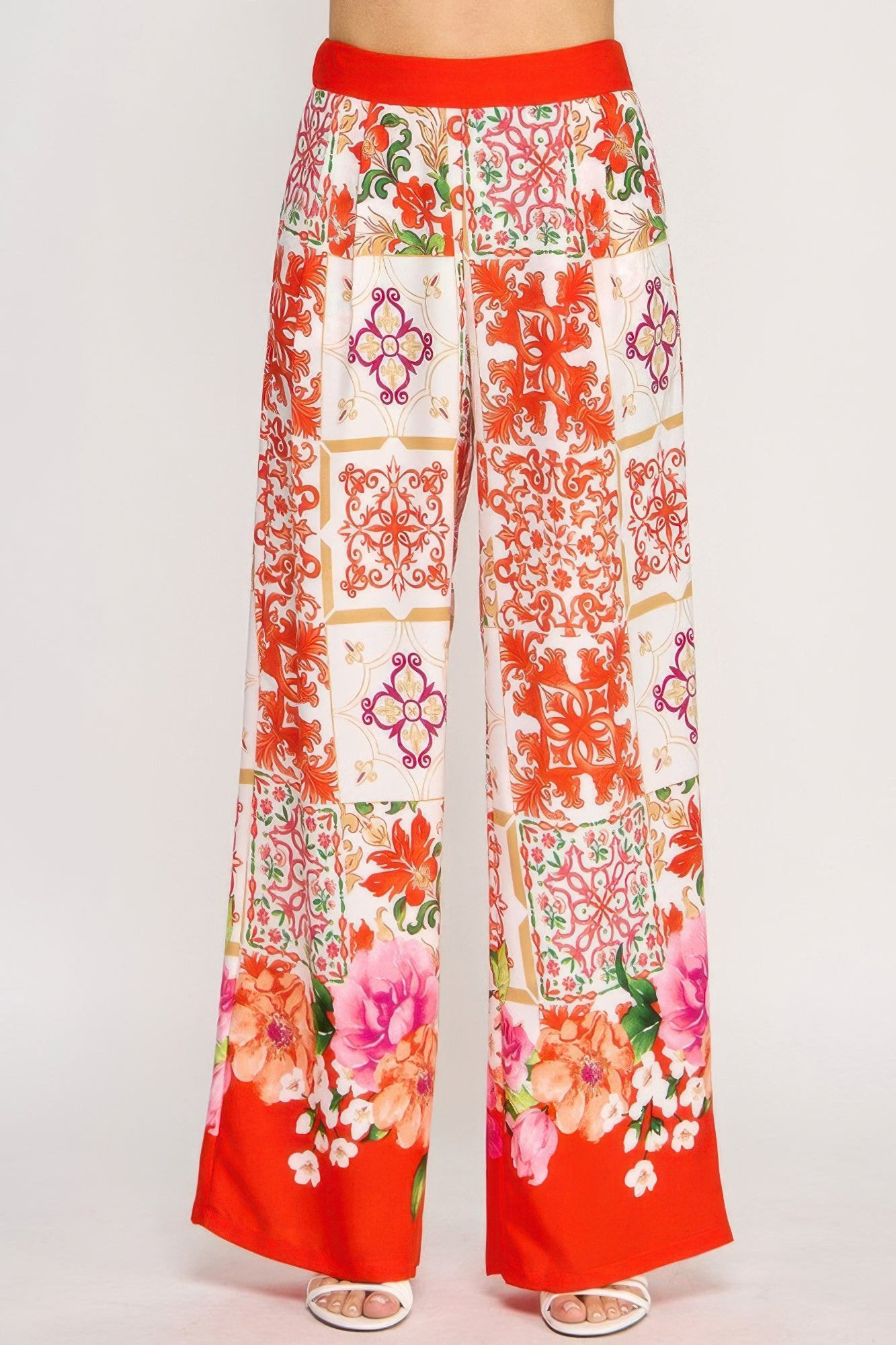 Printed Wide Leg Pants With Elastic Back product image