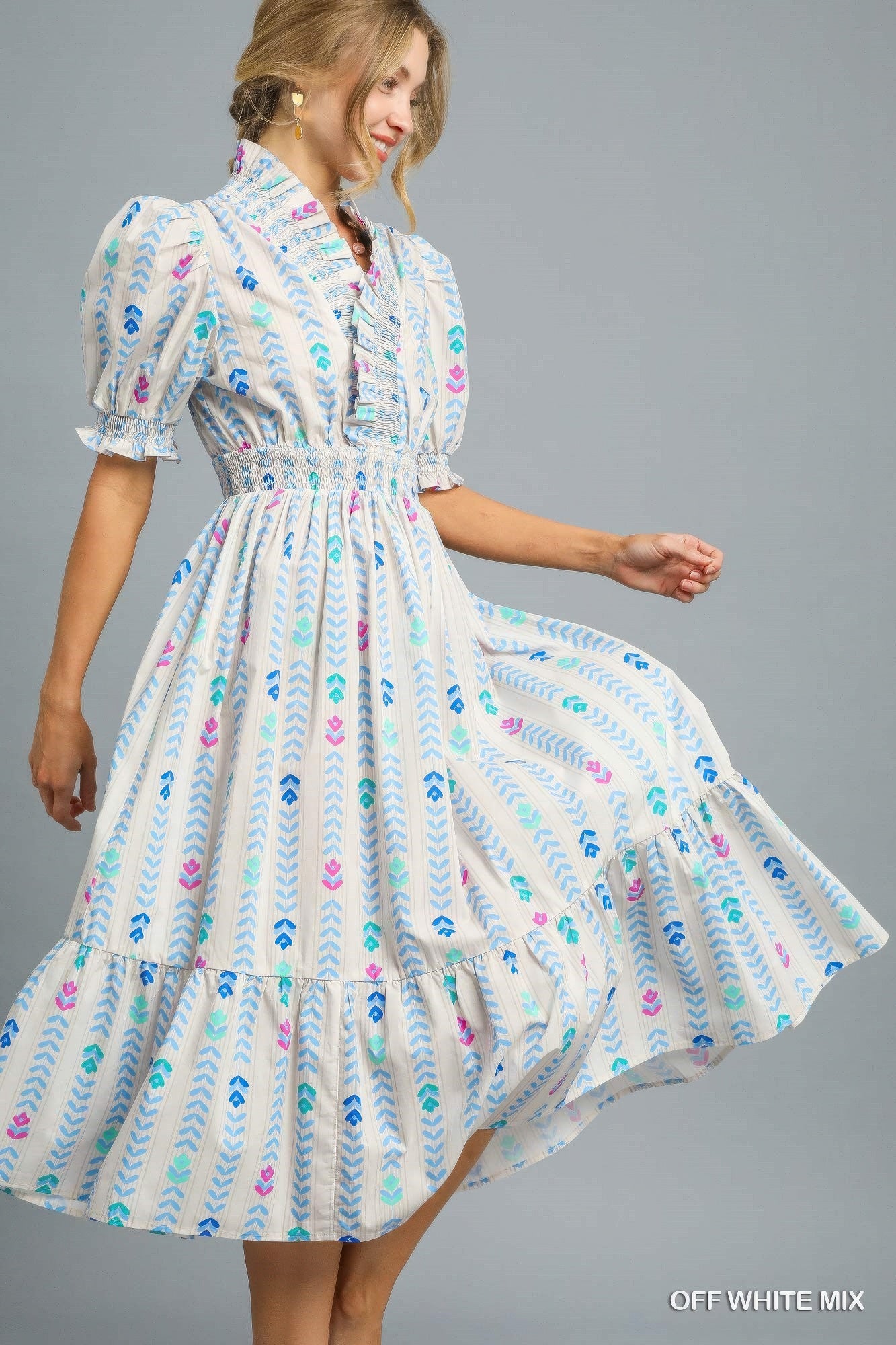 Vibrant Ruffle Smocked Midi Dress product image