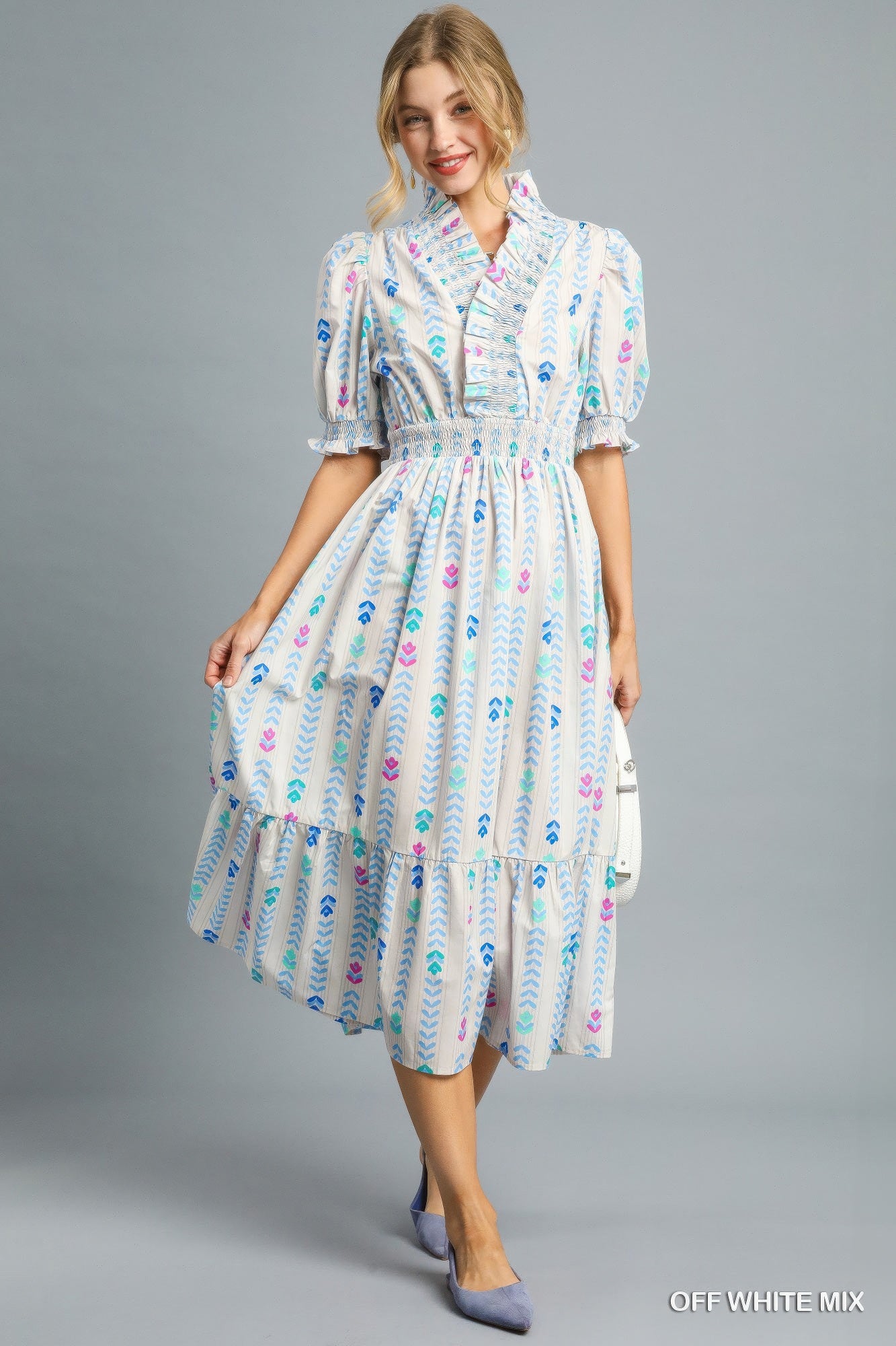 Vibrant Ruffle Smocked Midi Dress product image