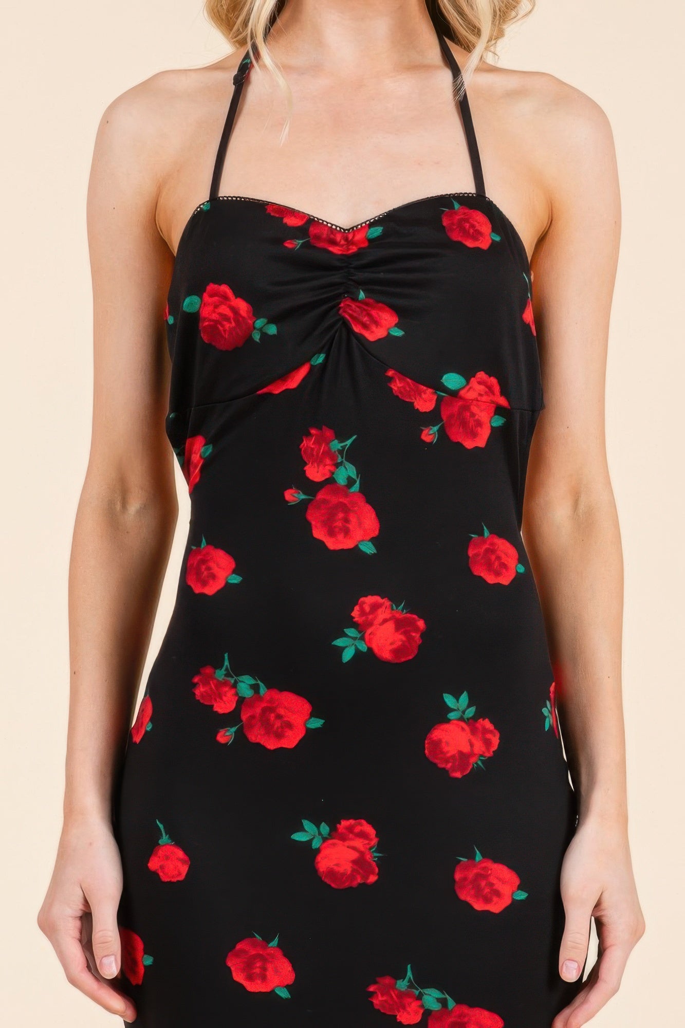 Sweet Heart Gathered Open Back Print Midi Dress product image