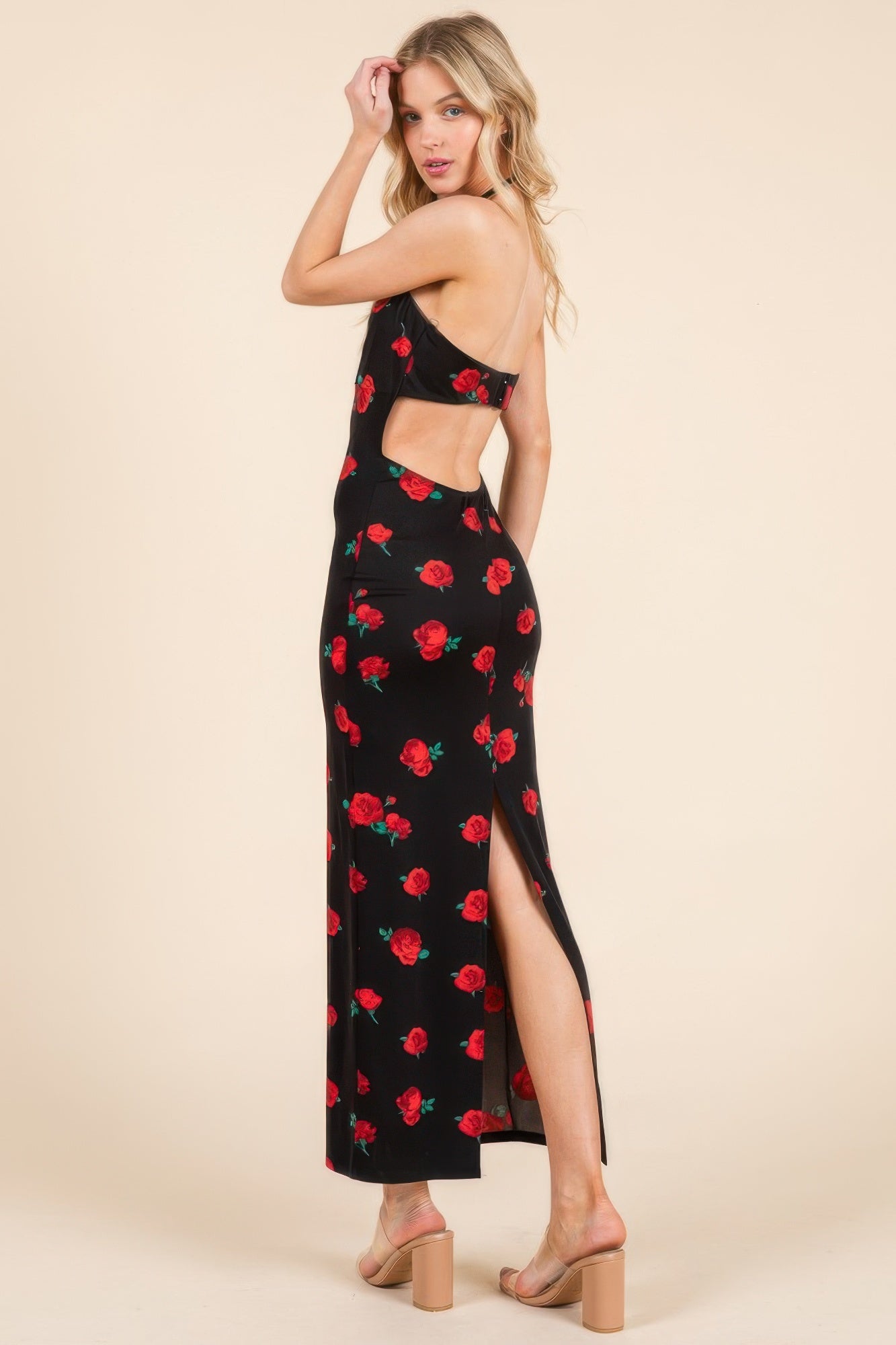 Sweet Heart Gathered Open Back Print Midi Dress product image