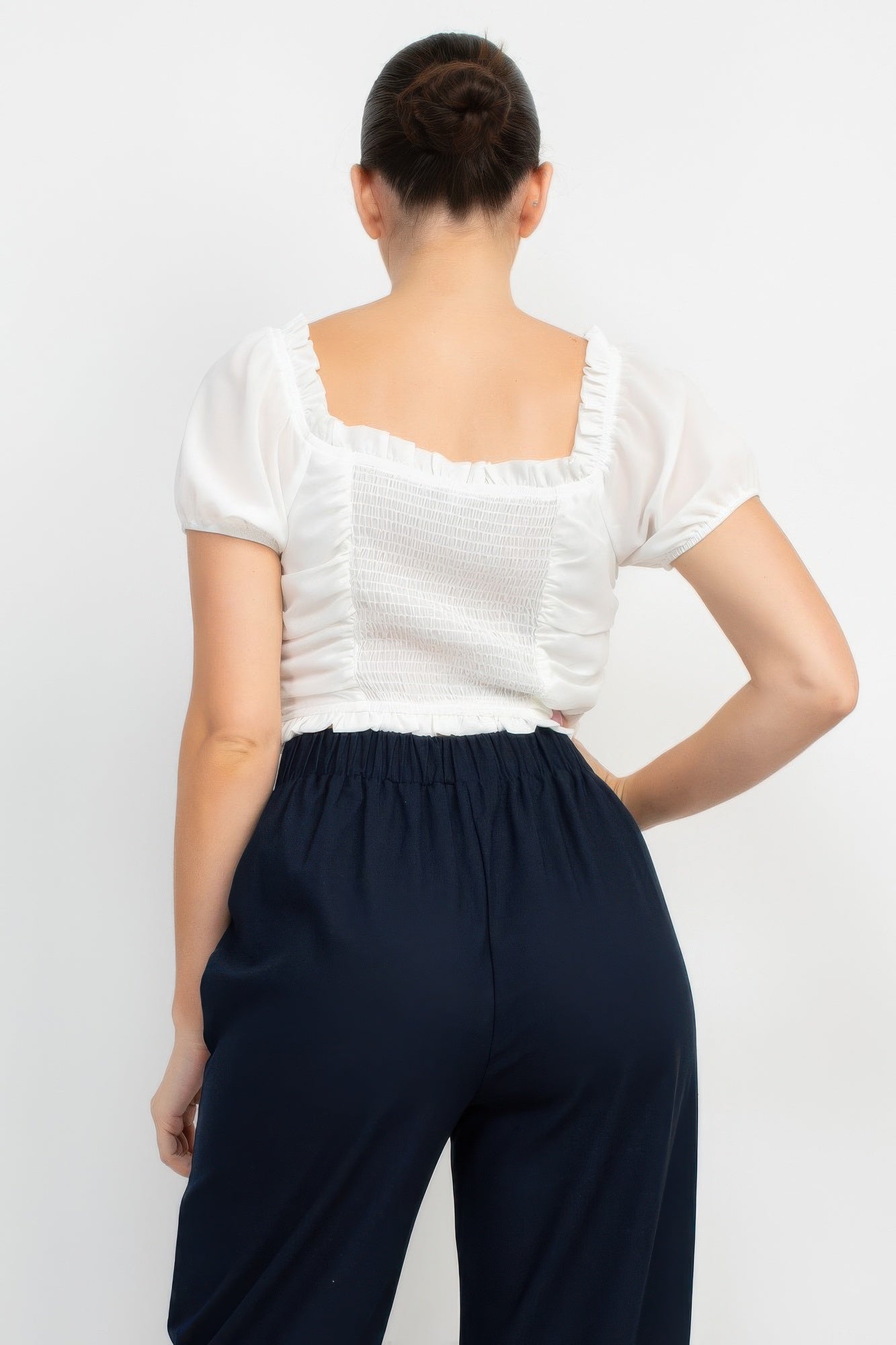 Back Shirred Ruffled Lace-up Crop Top product image