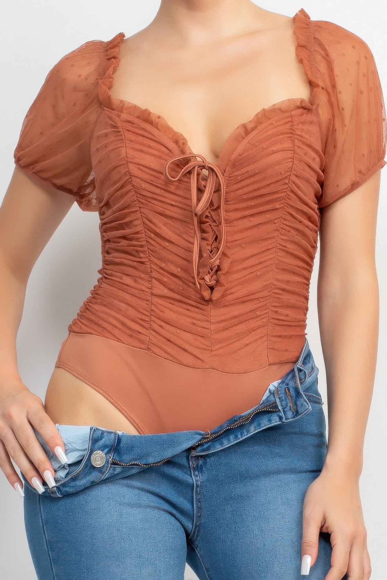 Shirred Mesh Sleeve Bodysuit product image