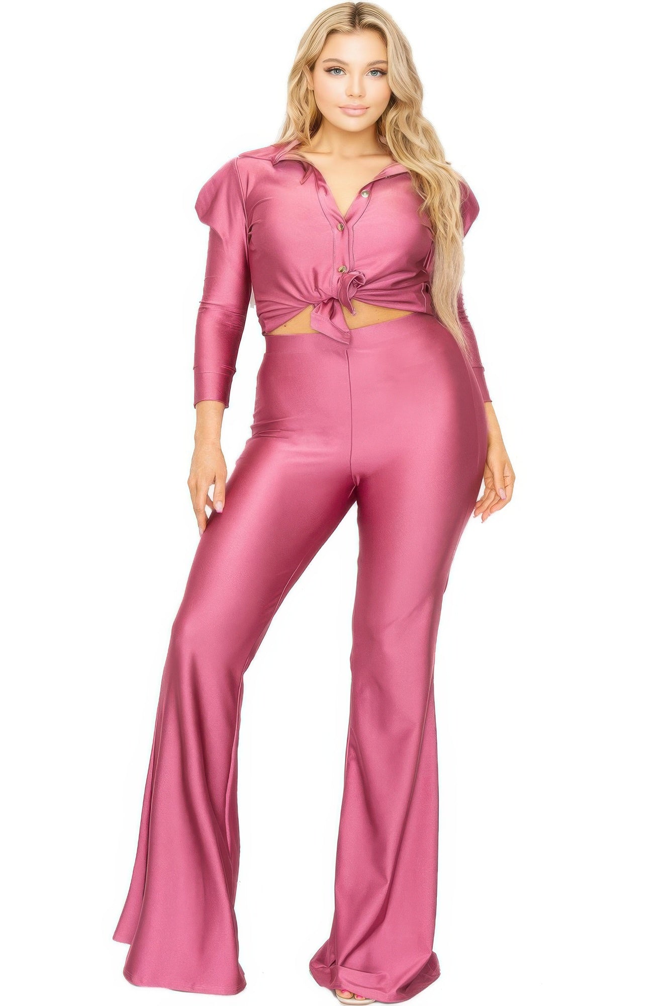 Plus Satin 3/4 Sleeve Wide Leg 2 Piece Set product image