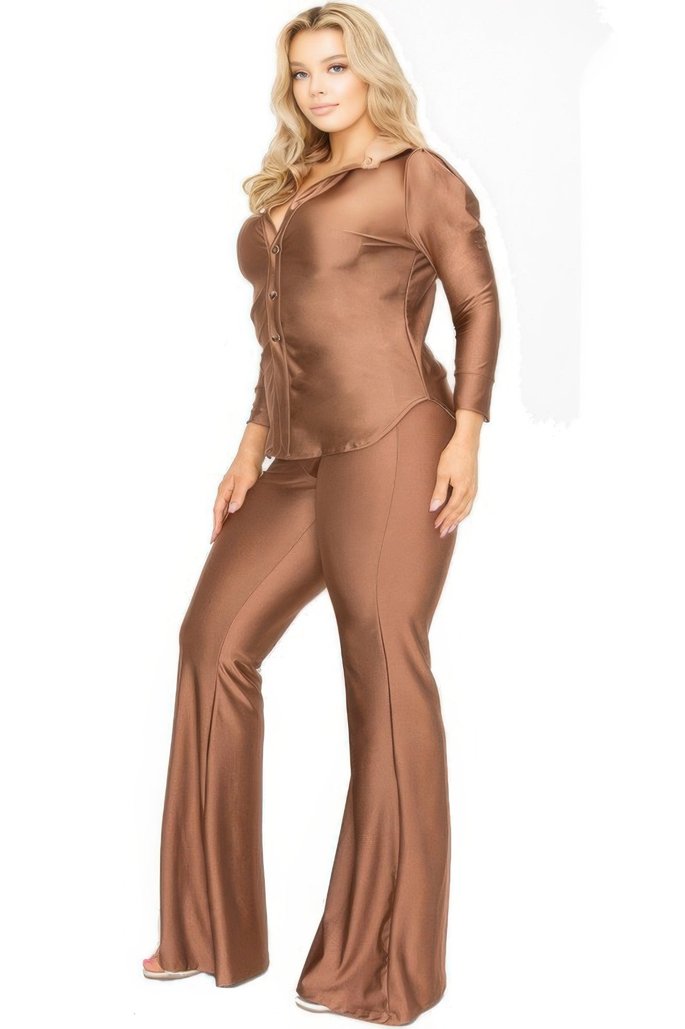 Plus Satin 3/4 Sleeve Wide Leg 2 Piece Set product image