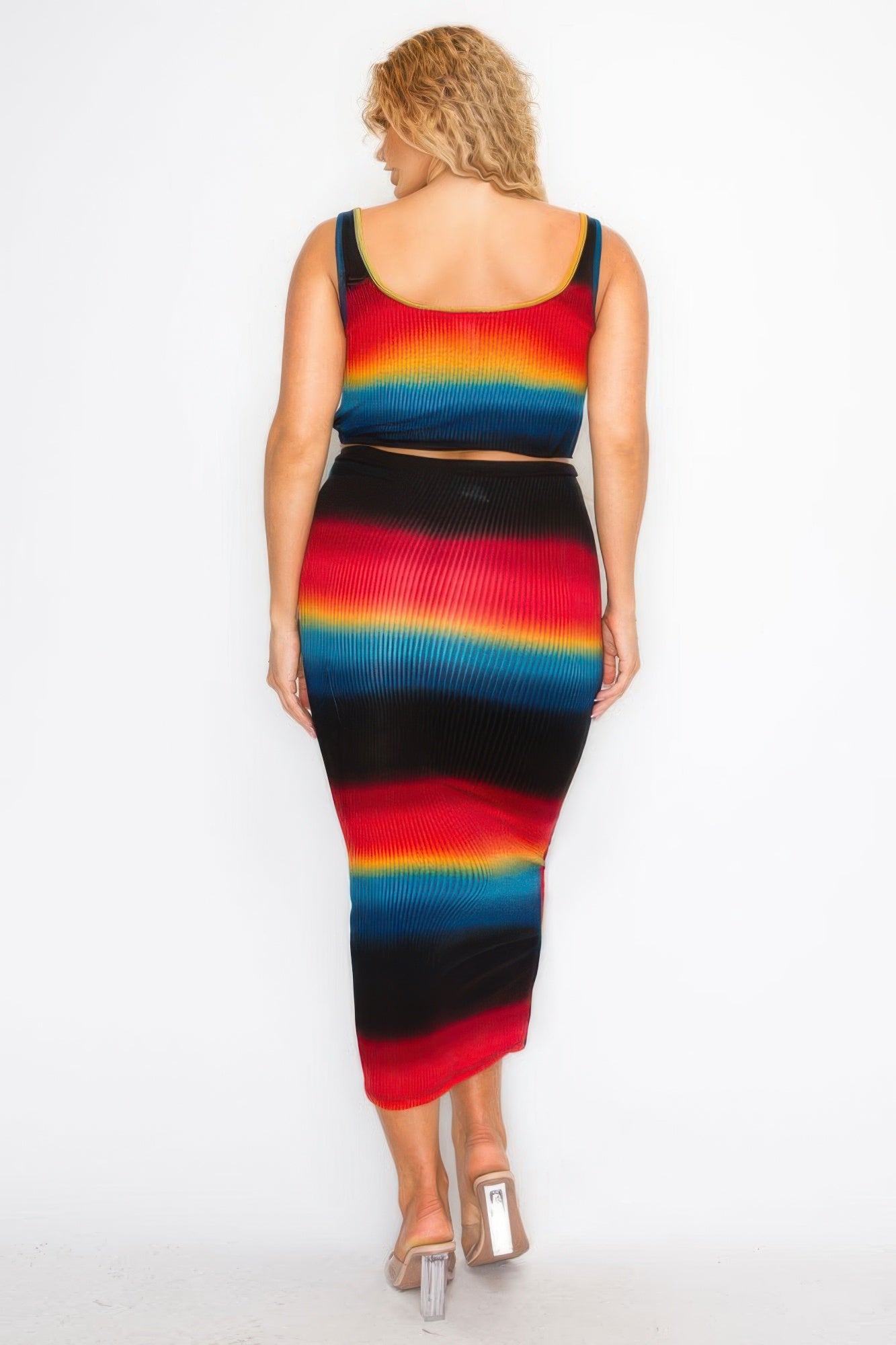 Plus Sleeveless Tie Dye Stripe 2 Piece Skirt Set product image