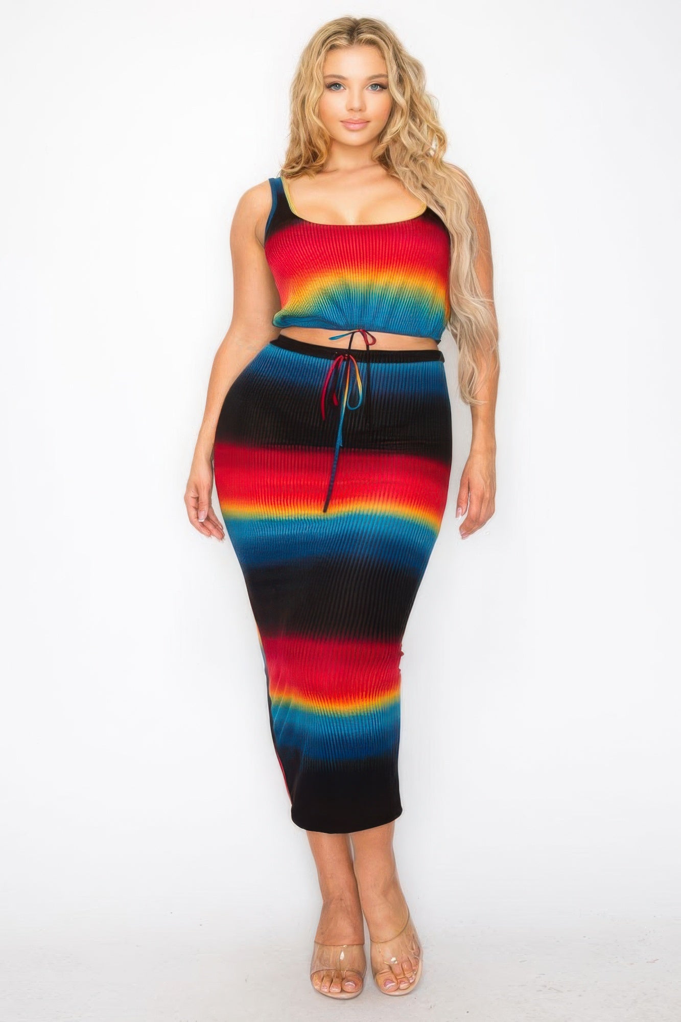 Plus Sleeveless Tie Dye Stripe 2 Piece Skirt Set product image