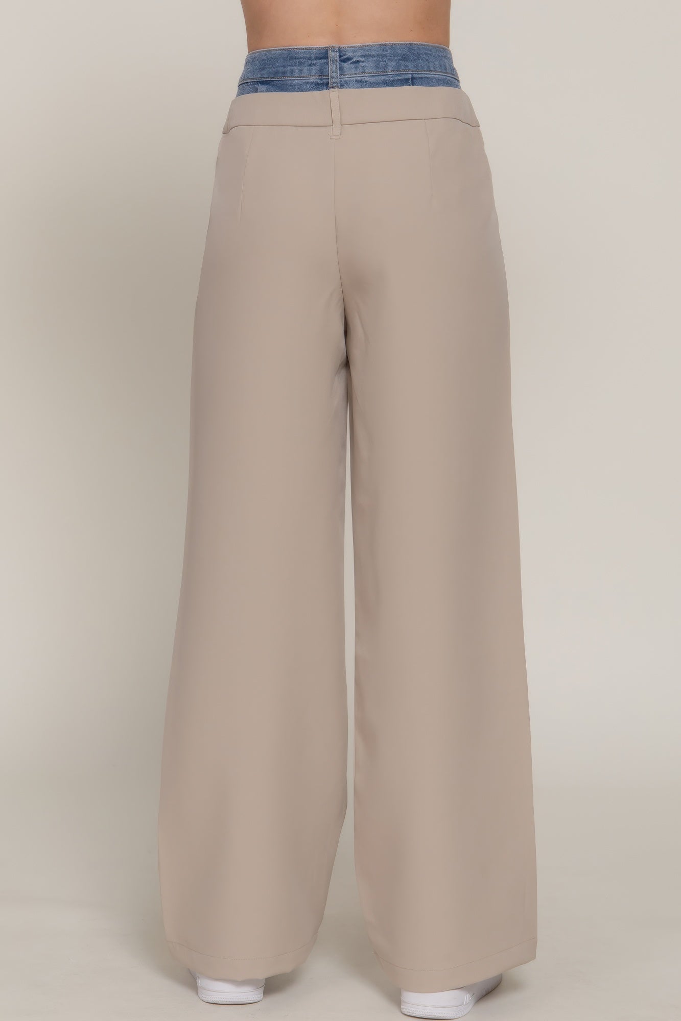 Contrast Denim Waist Straight Long Pants product image