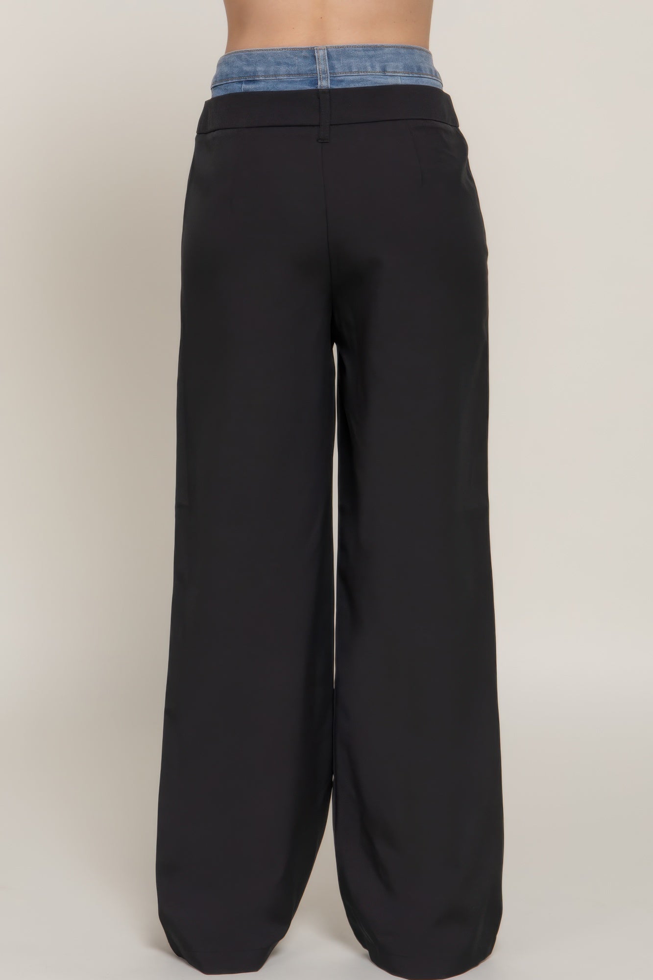 Contrast Denim Waist Straight Long Pants product image