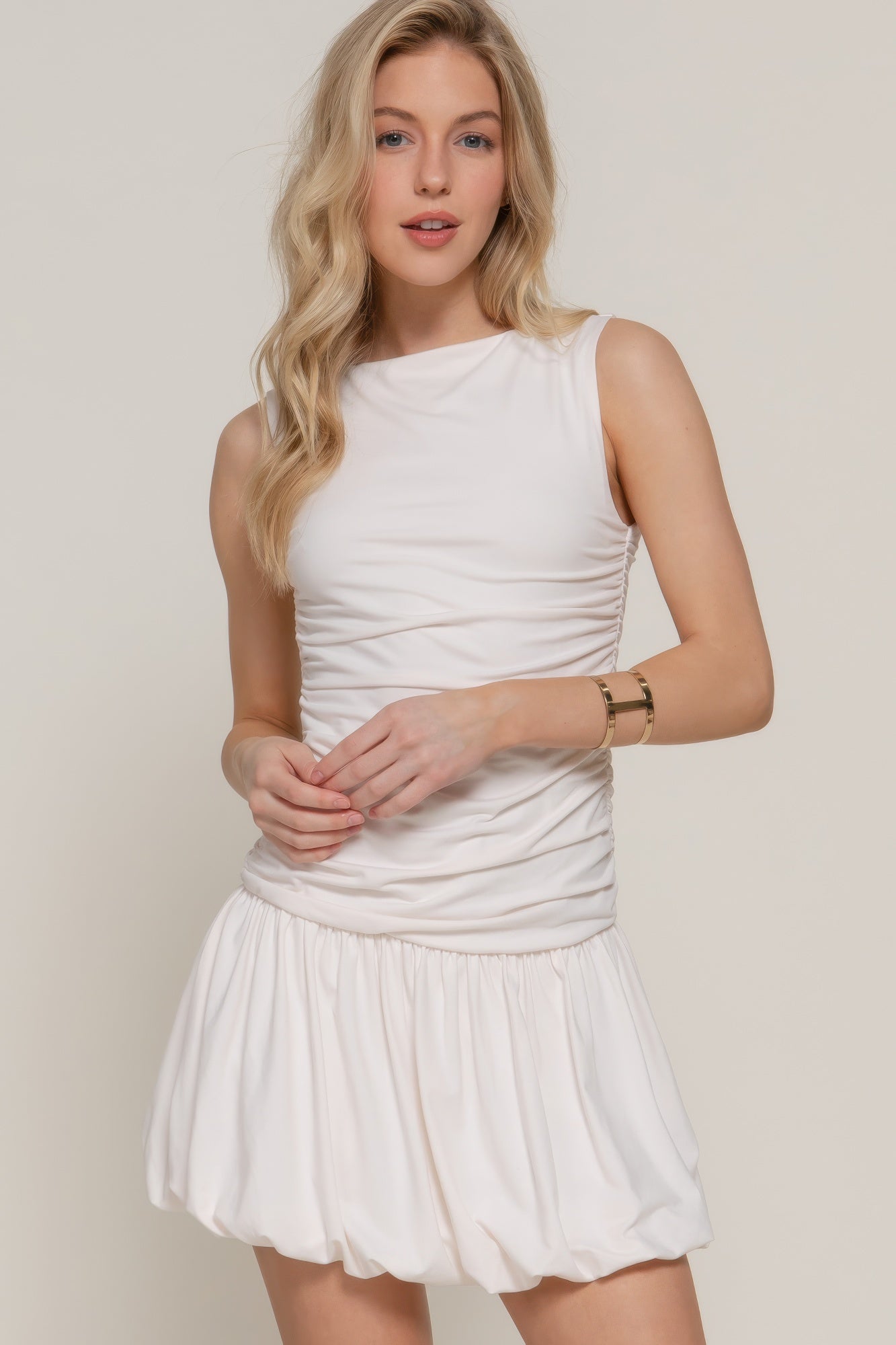 Sleeveless Boat Neck Voluminous Mini Dress product image