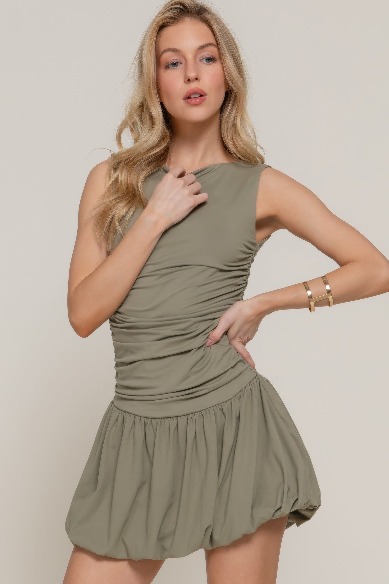 Sleeveless Boat Neck Voluminous Mini Dress product image
