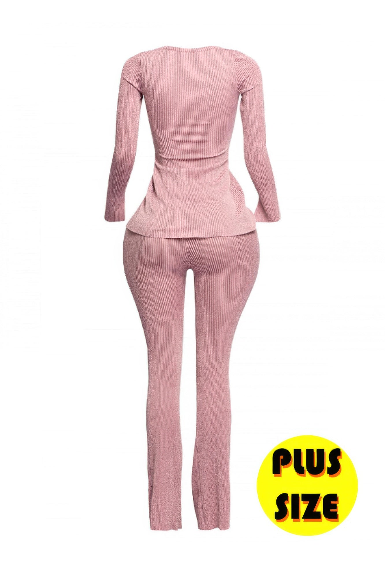 Plus Size Ribbed Pant Set With Slit Detail product image