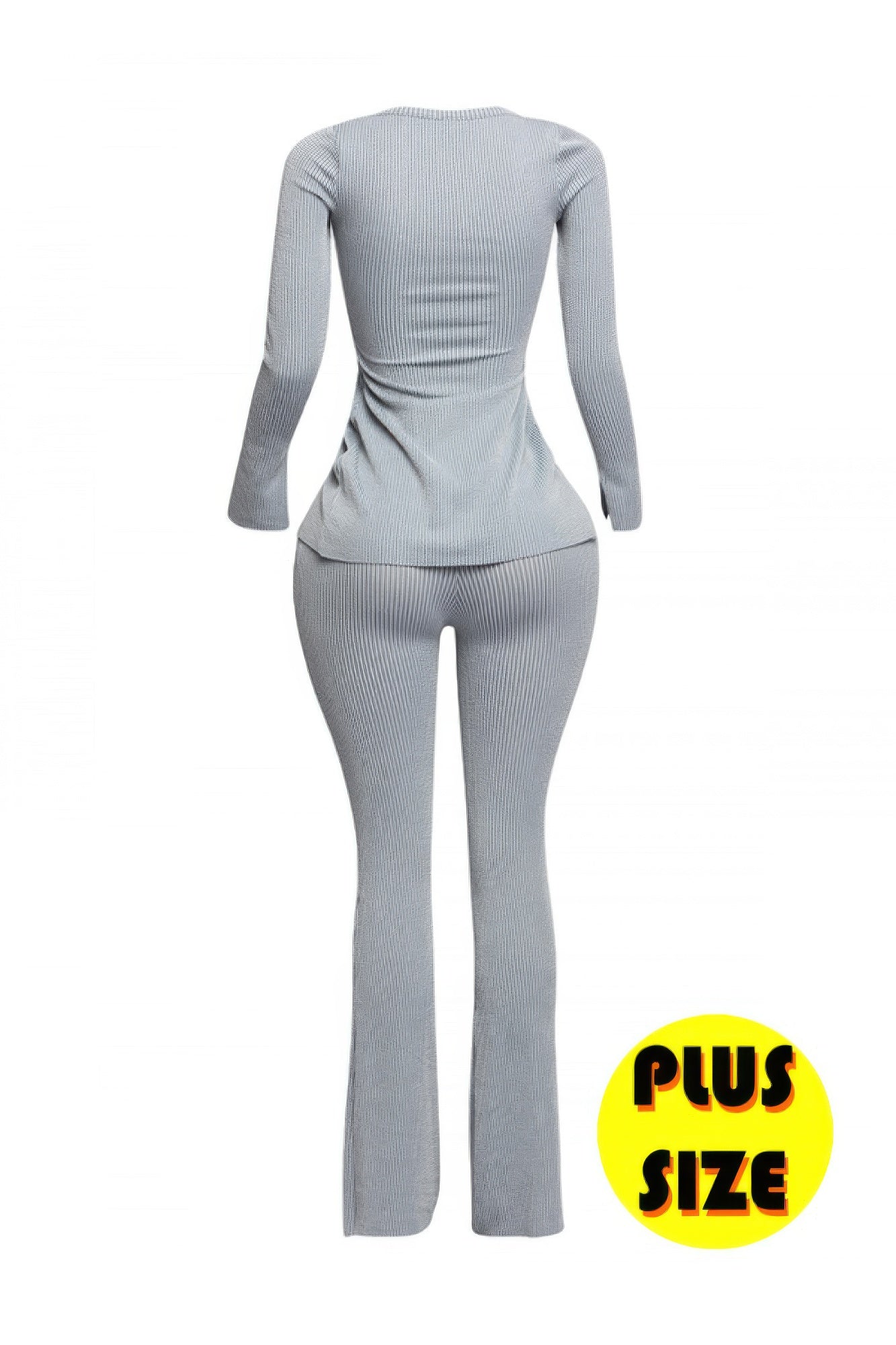 Plus Size Ribbed Pant Set With Slit Detail product image