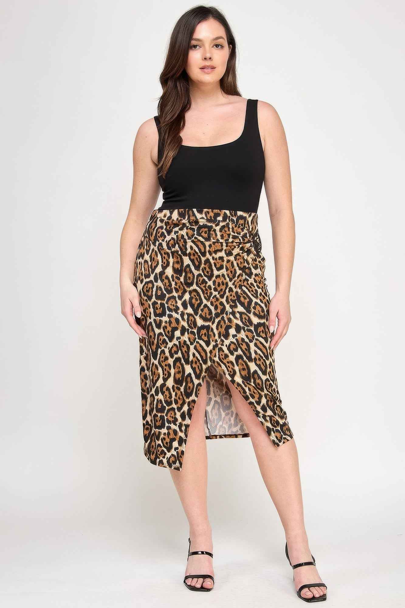Plus Leopard Prt Asym Skirt W/ Buckle Plus Leopard Prt Asym Skirt W/ Buckle
