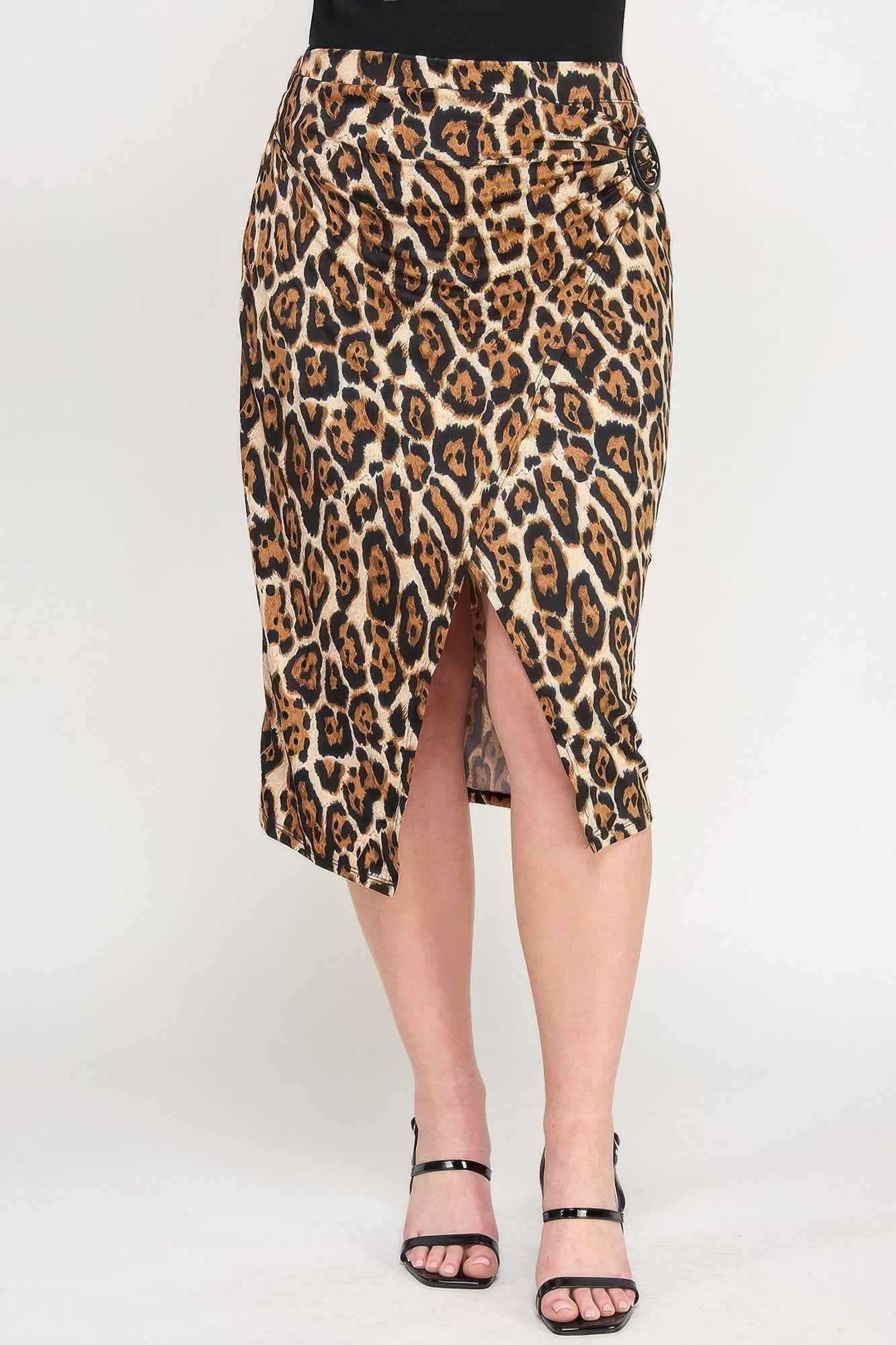 Plus Leopard Prt Asym Skirt W/ Buckle Plus Leopard Prt Asym Skirt W/ Buckle