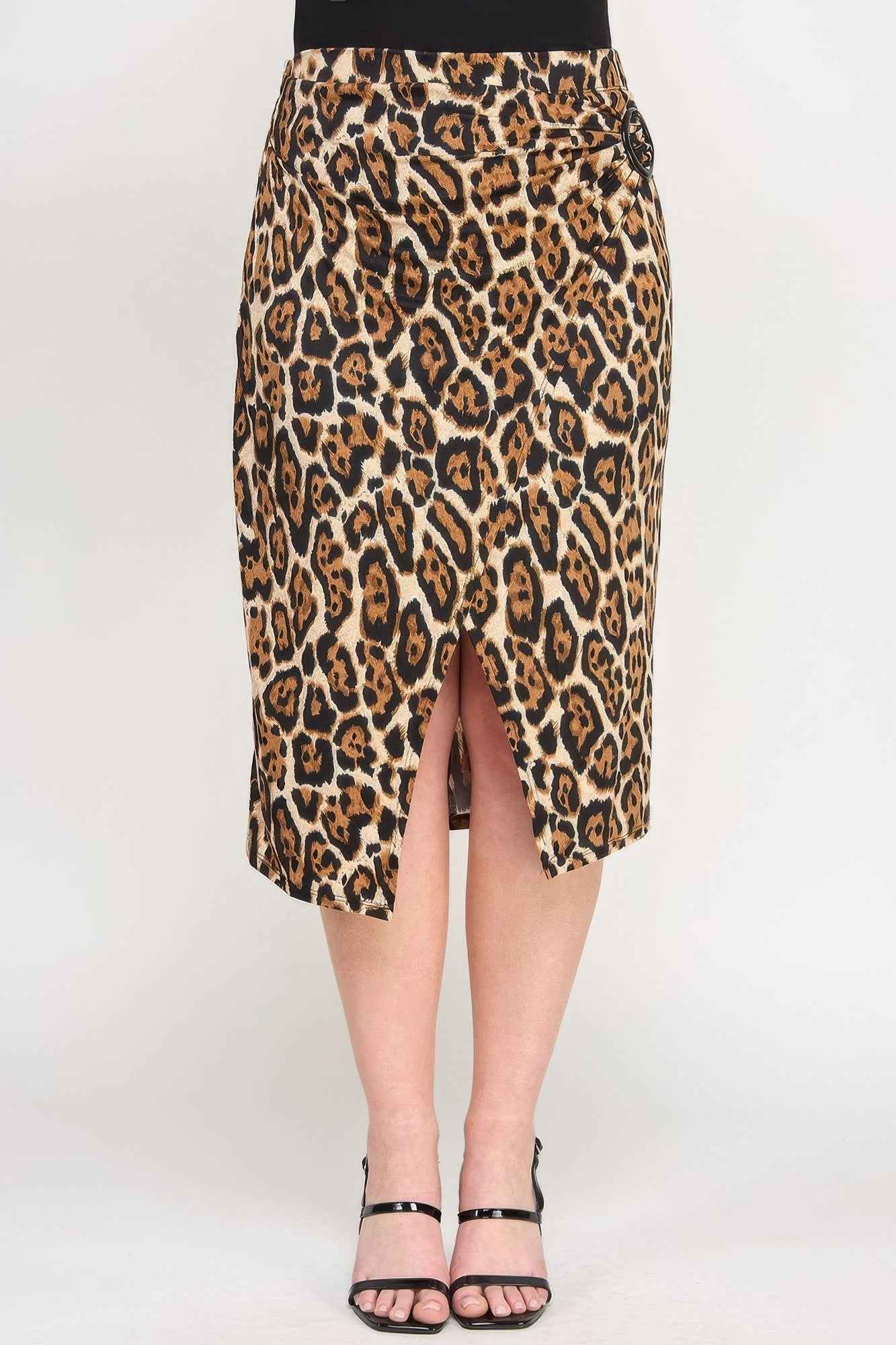 Plus Leopard Prt Asym Skirt W/ Buckle Plus Leopard Prt Asym Skirt W/ Buckle