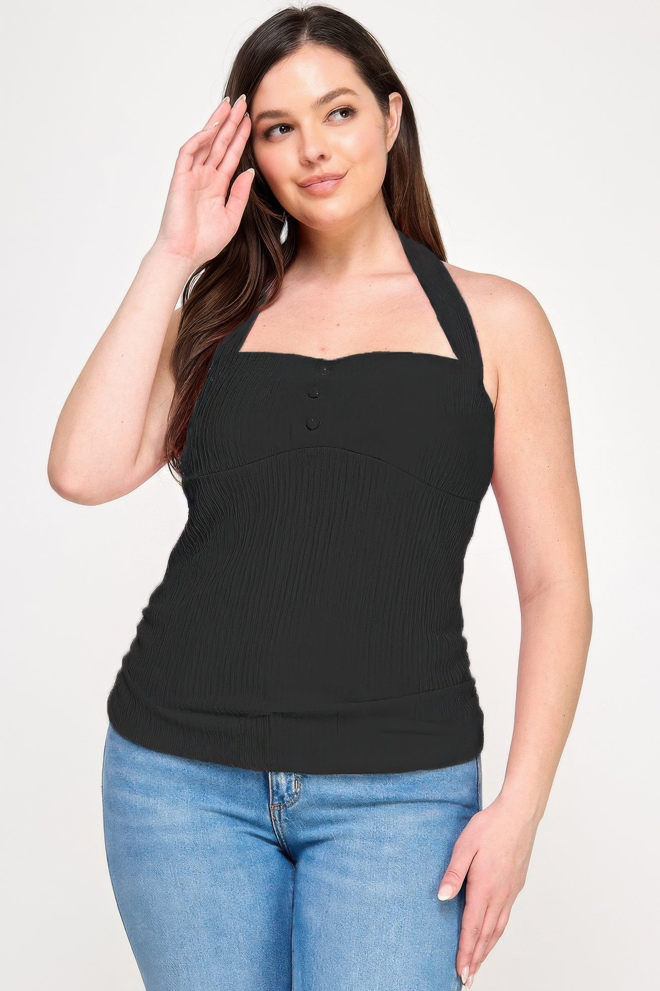 Plus Halter Tie Crinkle Knit Top product image